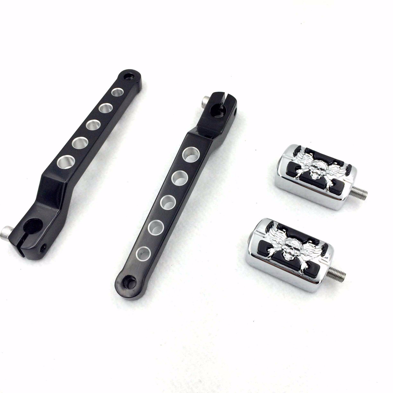 HK Moto- Chrome Zombie Silver Circle Cut Heel/Toe Shift Lever with Shifter Footrest Foot Pegs For Harley Davidson 1986-later FL Softail/ 1988-later Touring/ 2008-later Trike