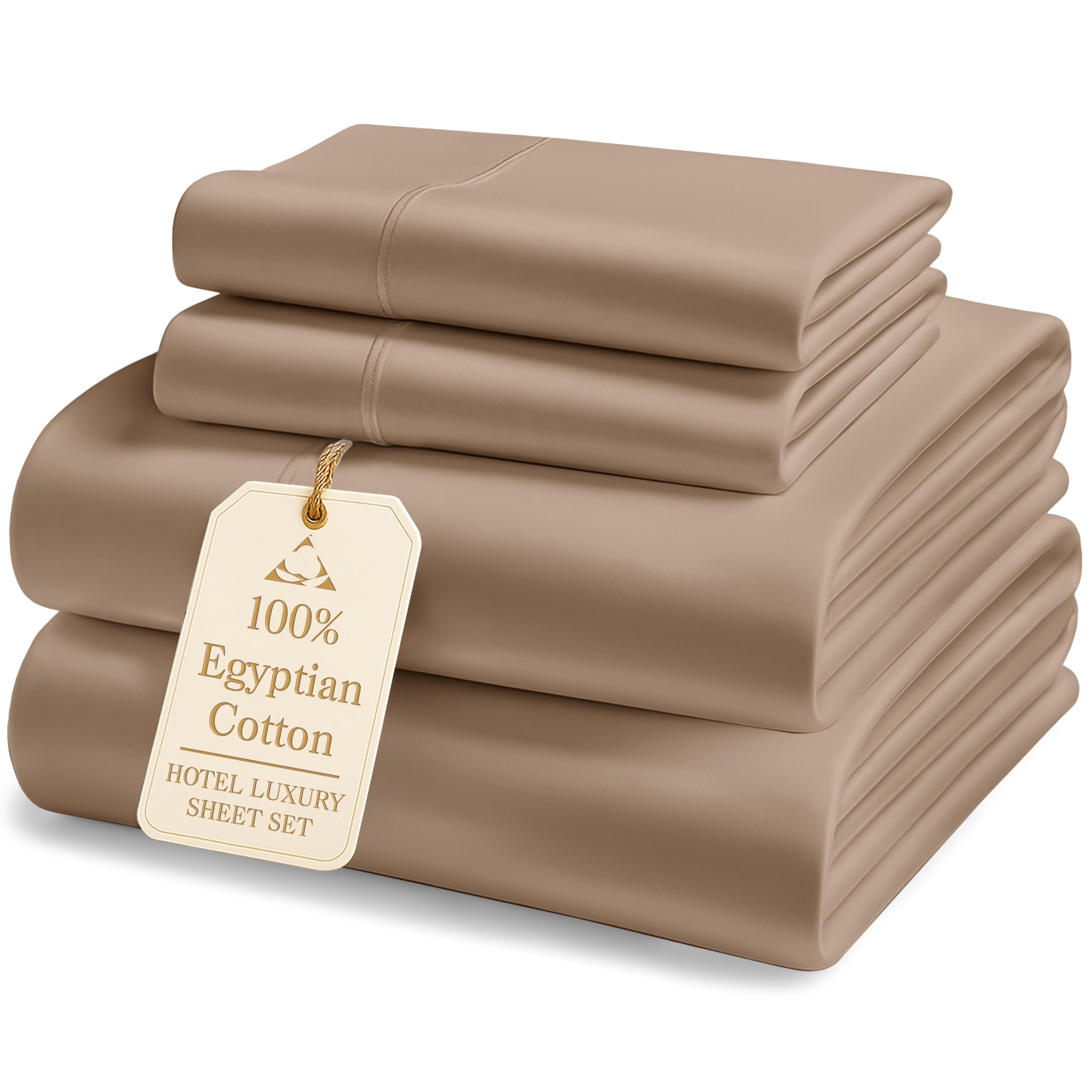 LANE LINEN 100% Egyptian Cotton Full Size Bed Sheets, Machine Washable Naturally Temperature regulating Sustaibable No Pill Fade Resistant Full Size Sheets Set Cotton- Hazelwood