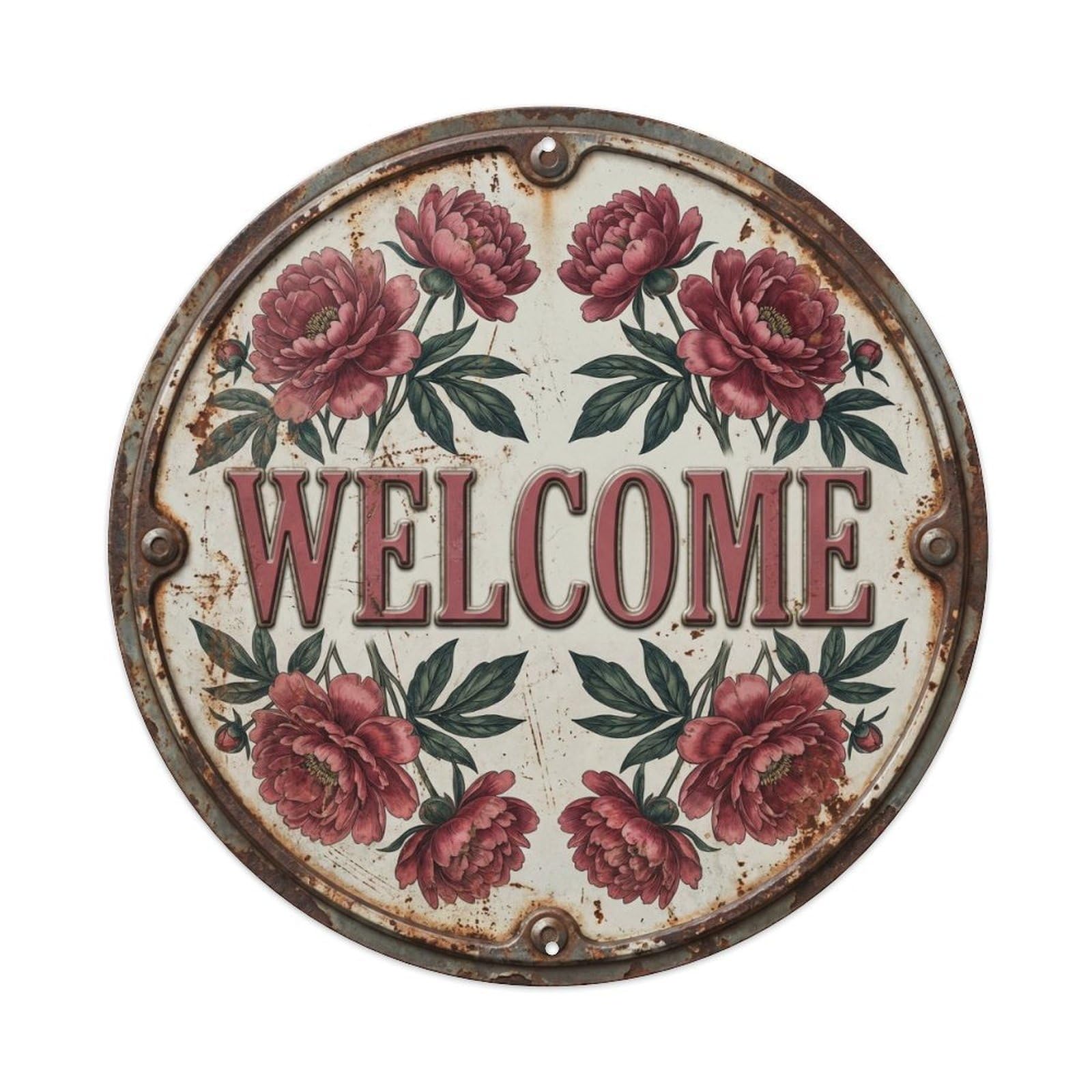 Botanical Floral Greeting Label Welcome Peony Metal Tin Sign