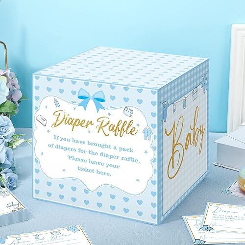 Miniatura 2 de Teling 51 boletos para rifas de pañales con caja de tarjetas, decoración de baby shower, caja de soporte para baby shower, para fiesta de rifa de