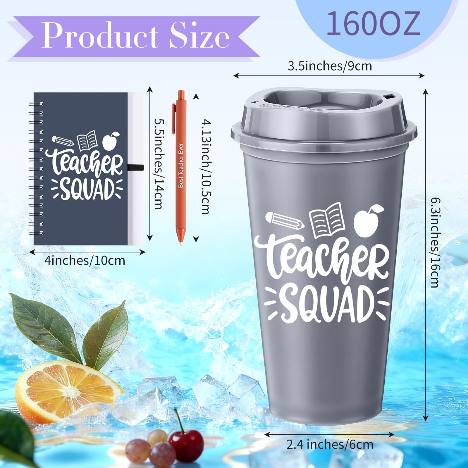 LemonRoad 36 Pcs Teacher Appreciation Gifts Bulk Thank You Teachers Set 16 oz Plastic Coffee Cup with Lid Straw Notebook and Pen 2026 Graduation Gift for Mentor Counselor (Teacher Wish,Morandi)
