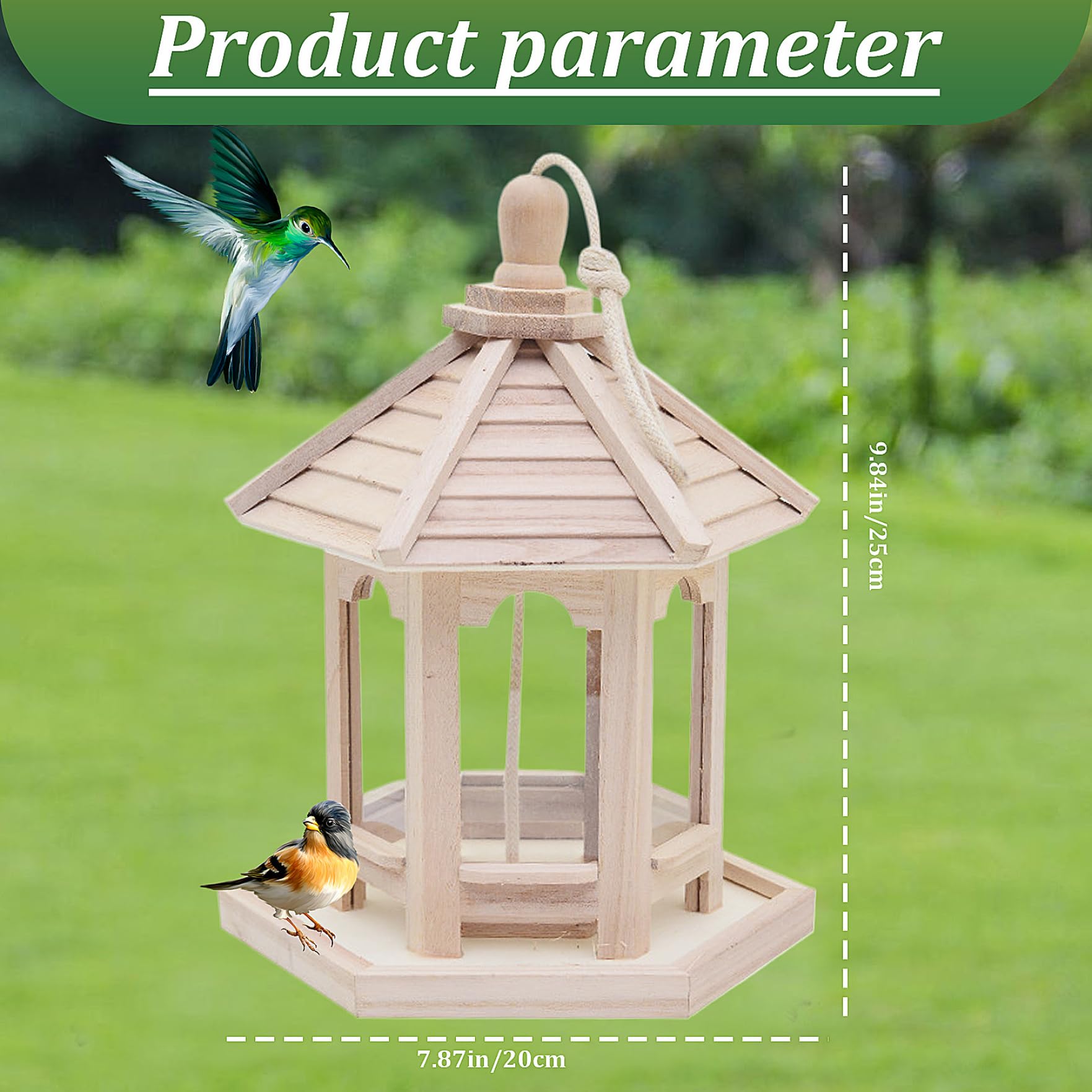 Mesa De PáJaros Colgantes Impermeables De Madera con Techo Removible Comedero para PáJaros Alimentador Decorativo De Madera Decorativa para PáJaros para Un Regalo De Amantes De Las Aves