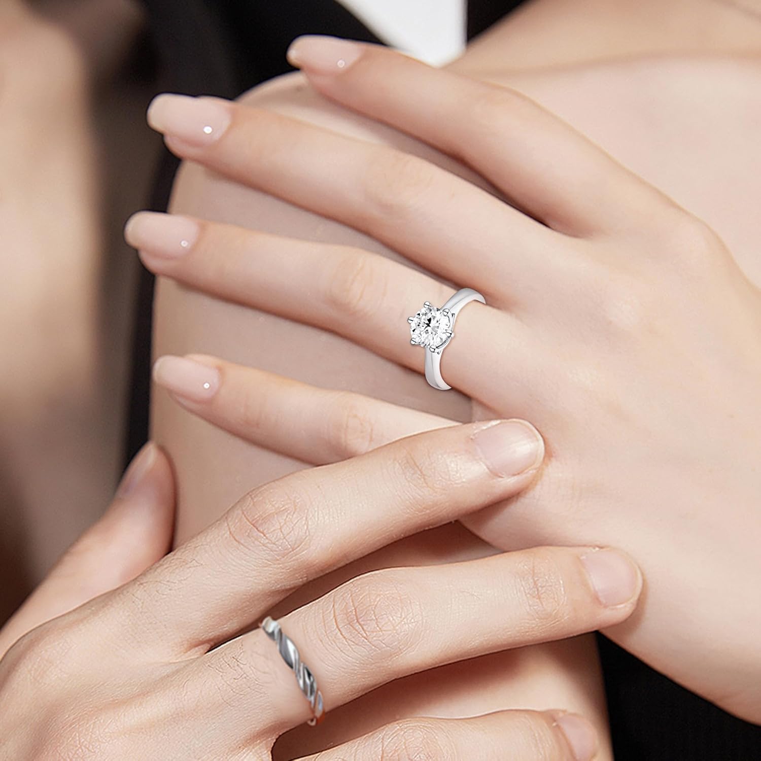 Moissanite Halo Rings, 1/2CT Moissanite Lab Created Moissanite Ring, Moissanite Engagement Ring Sterling Silver Solitaire Moissanite Wedding Rings for Women