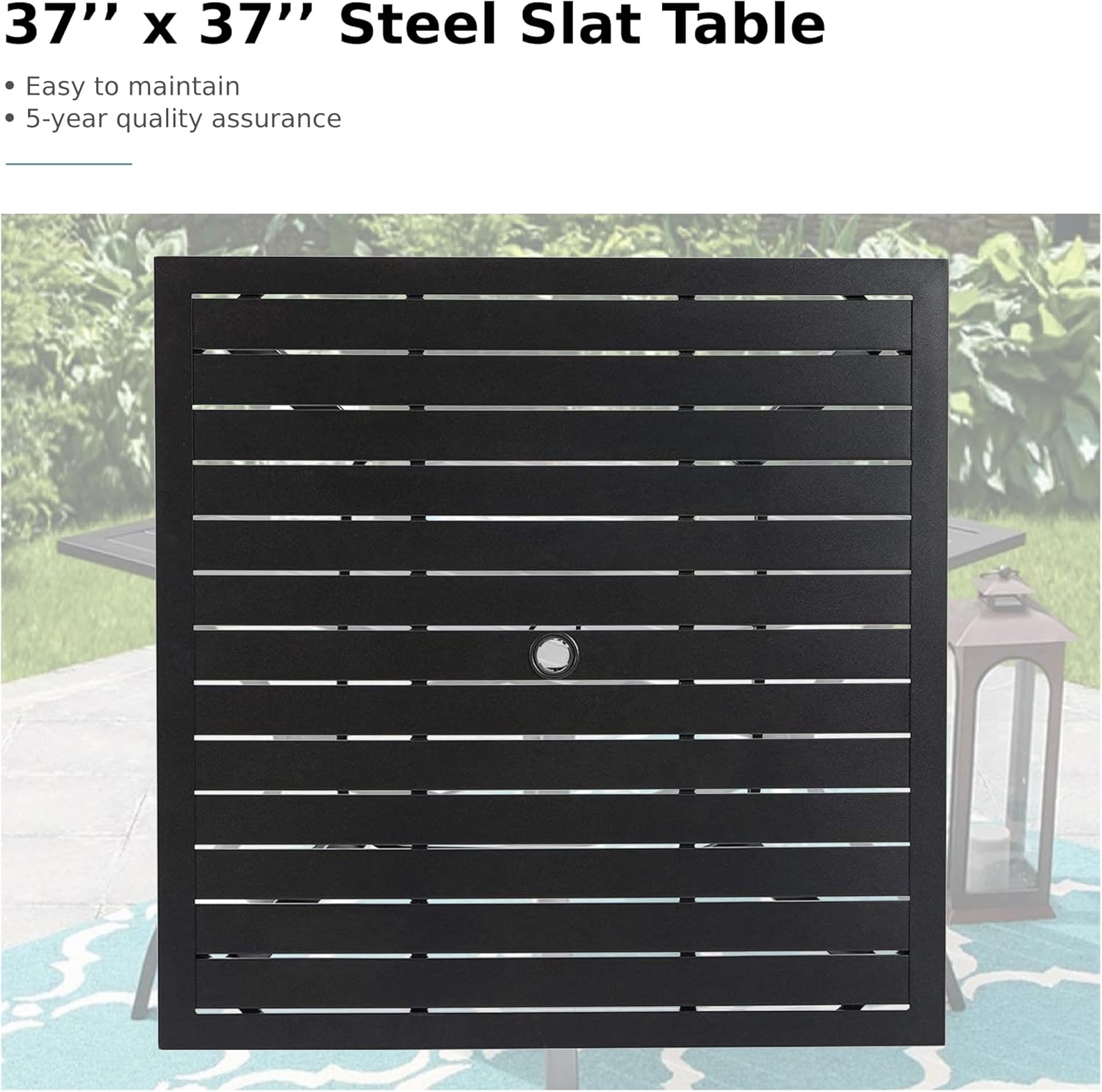 MFSTUDIO Outdoor Dining Set for 4, Patio Table and Chairs Set with Umbrella Hole, Metal Patio Furniture Set for Deck/Backyard/Poolside/Garden