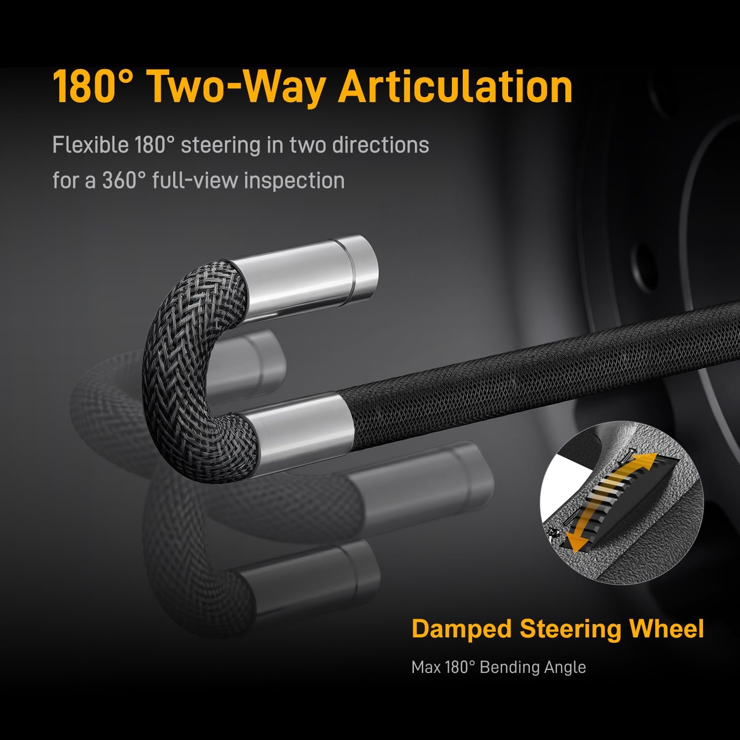 Two-Way 180° Articulating Borescope, 1080P HD 4.3" Screen Automotive Endoscope with 85°C High-Temp Alarm, 2600mAh Battery for 3h Runtime, Includes 32GB Card & Case