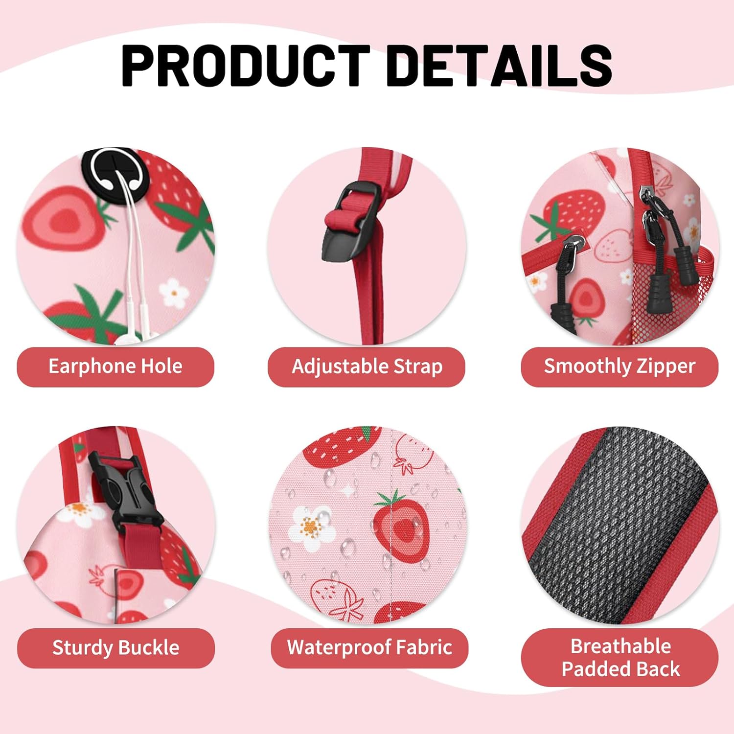 Red Strawberry Sling Bag Crossbody Chest Bag for Women Men, Water Resistant Lightweight Casual Crossbody Bag with Adjustable Strap, Travel Hiking Daypack Shoulder Backpack