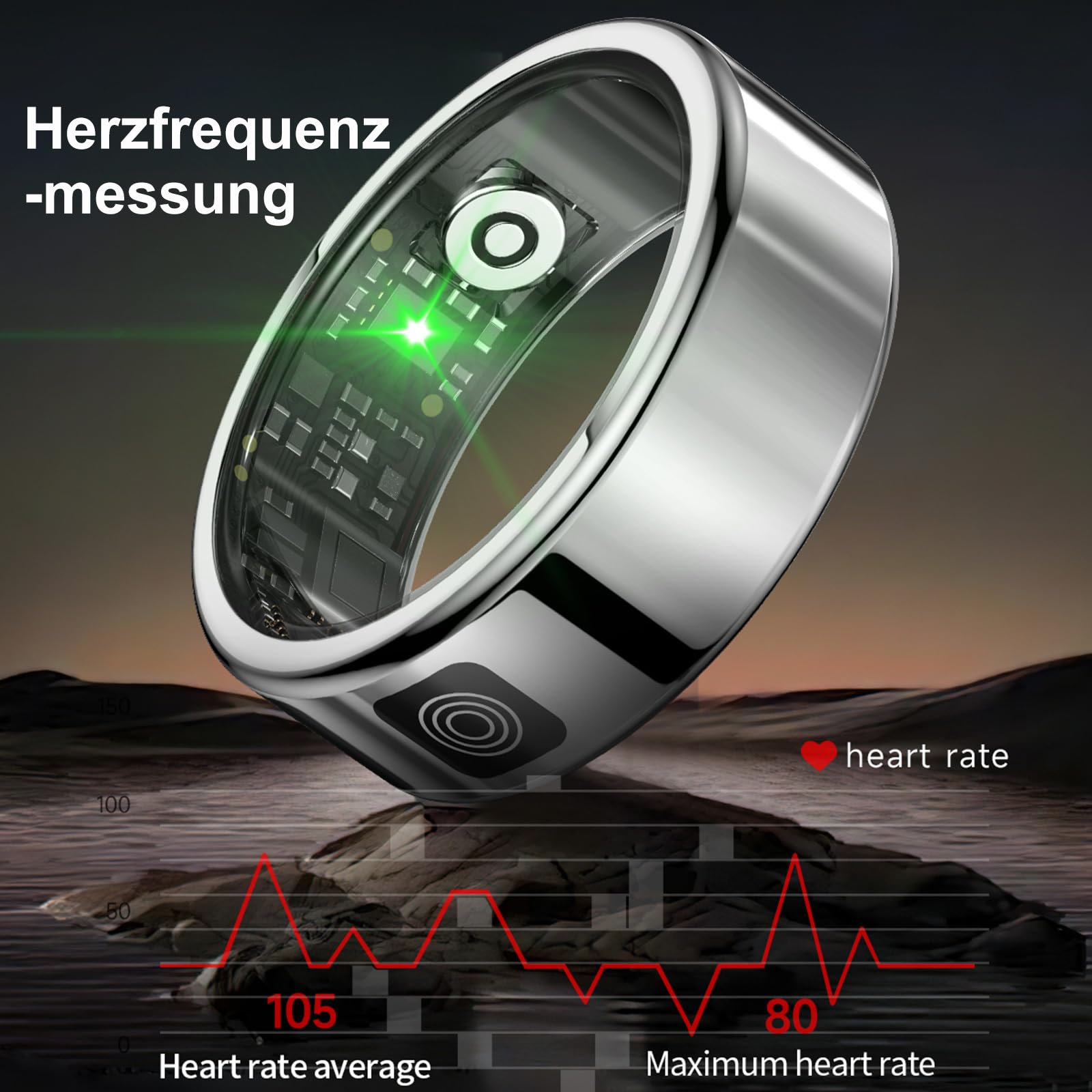 Smart Ring Touch - Bague de fitness - Pour homme et femme - Montre intelligente - Android iOS - Tracker de sommeil - Podomètre - Fréquence cardiaque - SpO2 - Étanche - Scrolling - Tracker d'activité