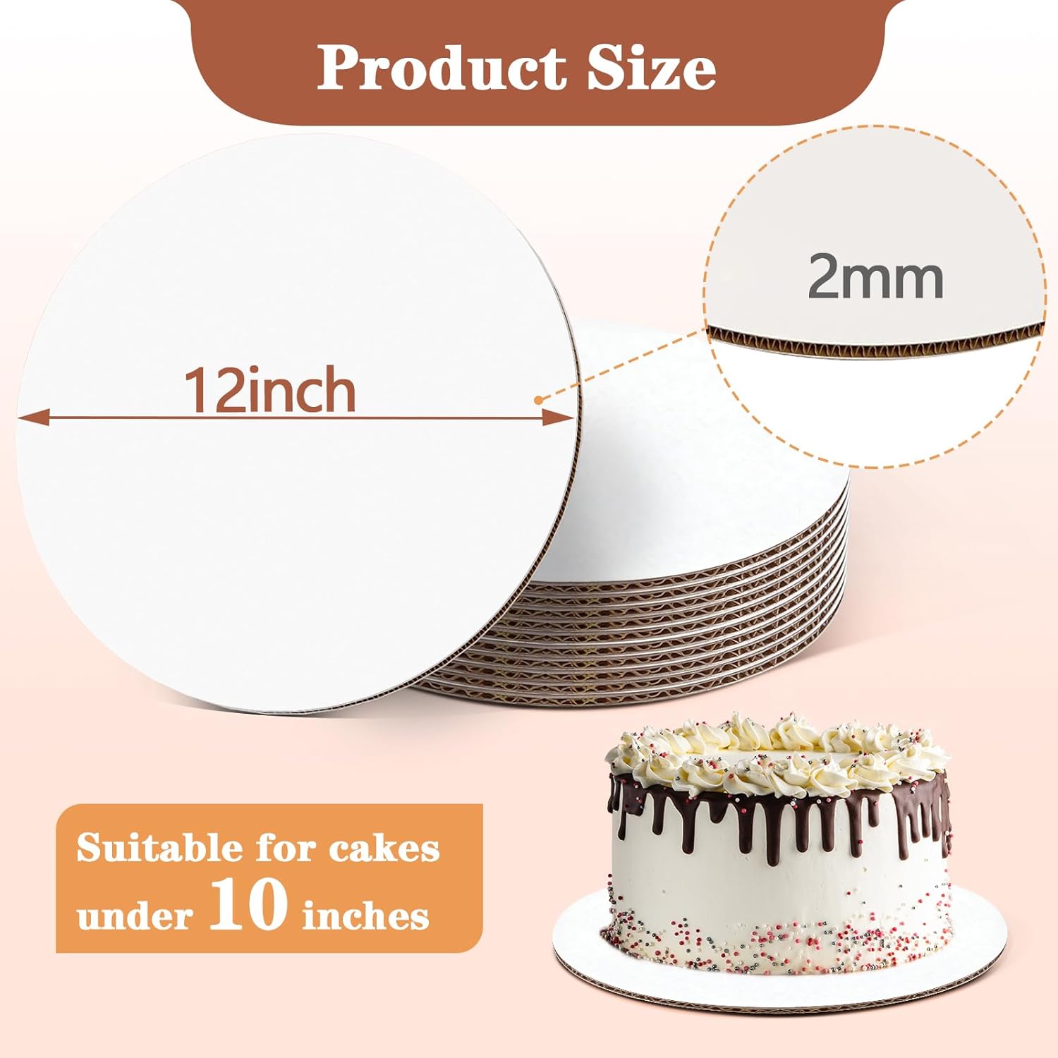 50PCS 12 Inch Round Cake Boards, Food-Grade Greaseproof Cardboard Cake Rounds, Thin and Sturdy Cake Circles for Wedding Birthday Party Cakes & Pastries