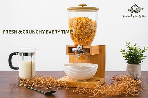 Miniatura 5 de Future & Friendly Finds Dispensador de cereales de bambú de 2 litros, elegante y duradero, recipiente de almacenamiento hermético para despensa y