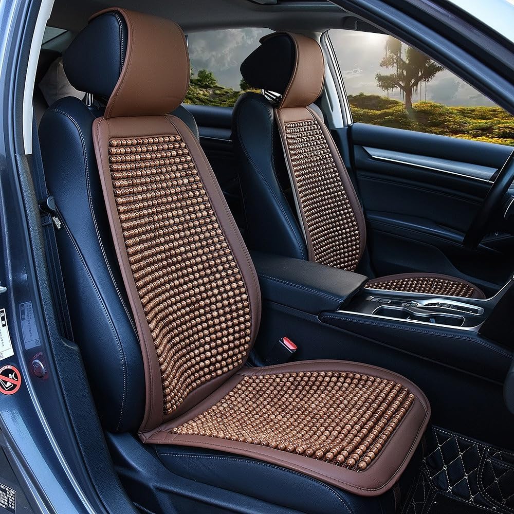 JSCARLIFE Universal Natural Wood Beaded Seat Cover Massaging Cool Cushion for Car Truck,Four Seasons and Breathable car Seat Cushion Makes Driving More Bearable On Long Trips (Brown-2PCS) image 2
