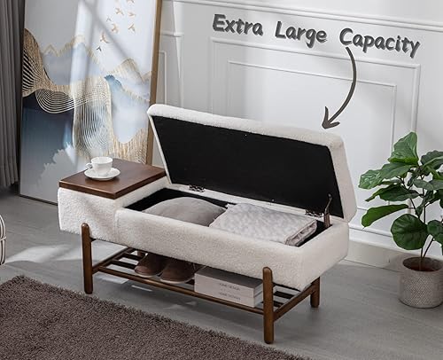 Miniatura 3 de CIMOTA Banco de almacenamiento de entrada para dormitorio, extremo de la cama, banco otomano tapizado con almacenamiento de madera para zapatos,