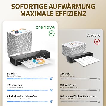 Crenova Laminiergerät A3 Laminiermaschine 3-6mil mit Touchscreen Heiß- und Kalt Laminiergerät für A3/A4/A5/A6 30 Min Auto-Abschaltung Ideal für Fotos Dokumente Büro