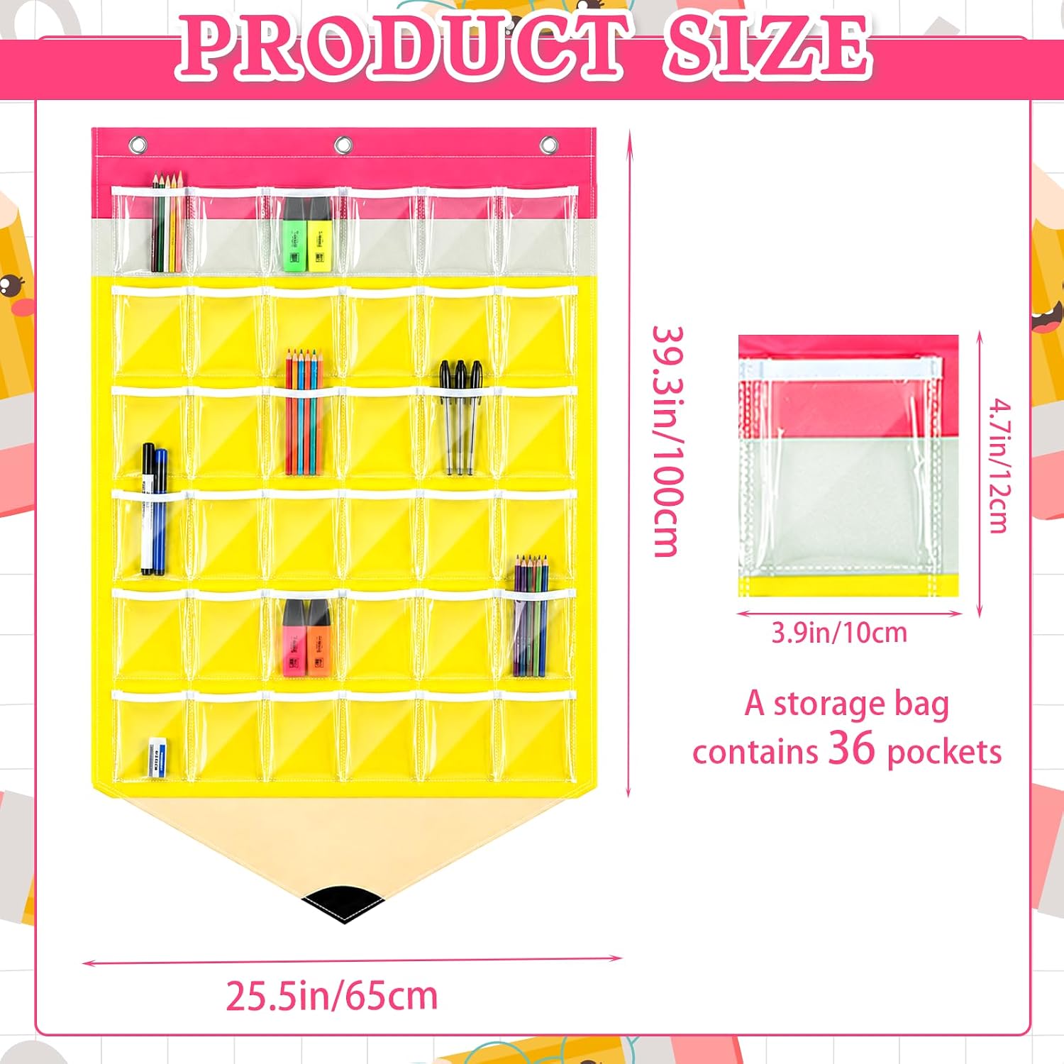 36 Pocket Cell Phone Holder for Classroom Numbered Hanging Pocket Chart with Hooks Clear Phone Storage Organizer for Calculators and Headphones Wall Door Classroom Organizer, 25.6 × 39.4 Inch image 2