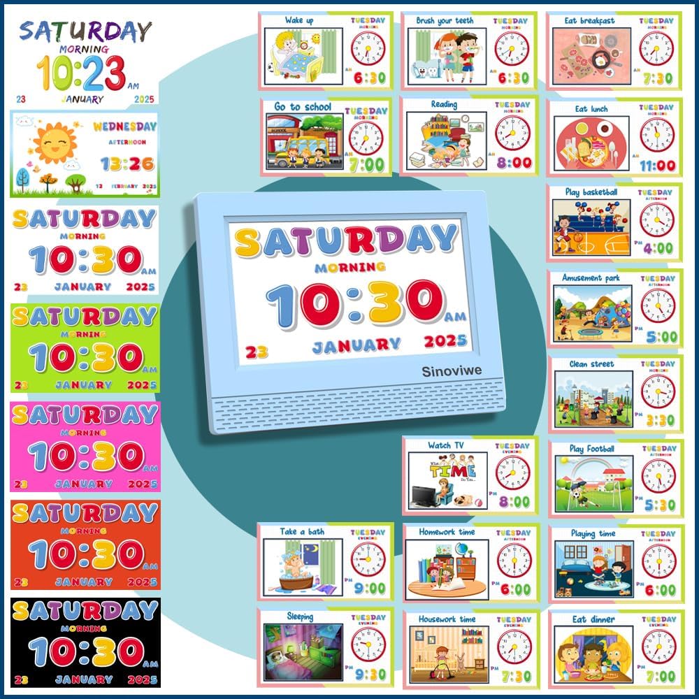 Digital Alarm Clock with 7'' HD Screen, Calendar Function,It is Perfect for Kids Aged 3-18 Years Old with Remote Control and Custom Reminder Function for Birthdays