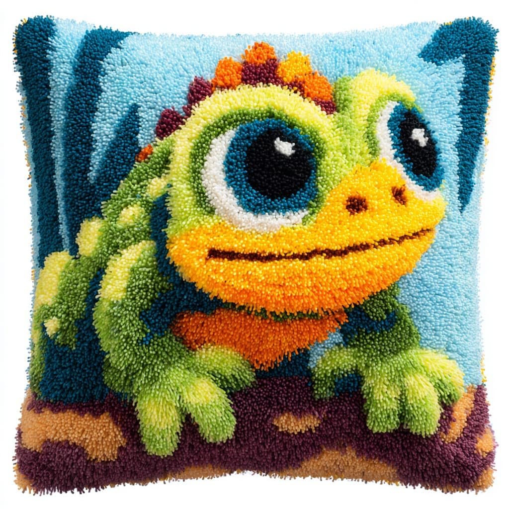 WallustrioaW DIY Latch Hook Kits Pillow Cover,Animal Lizard