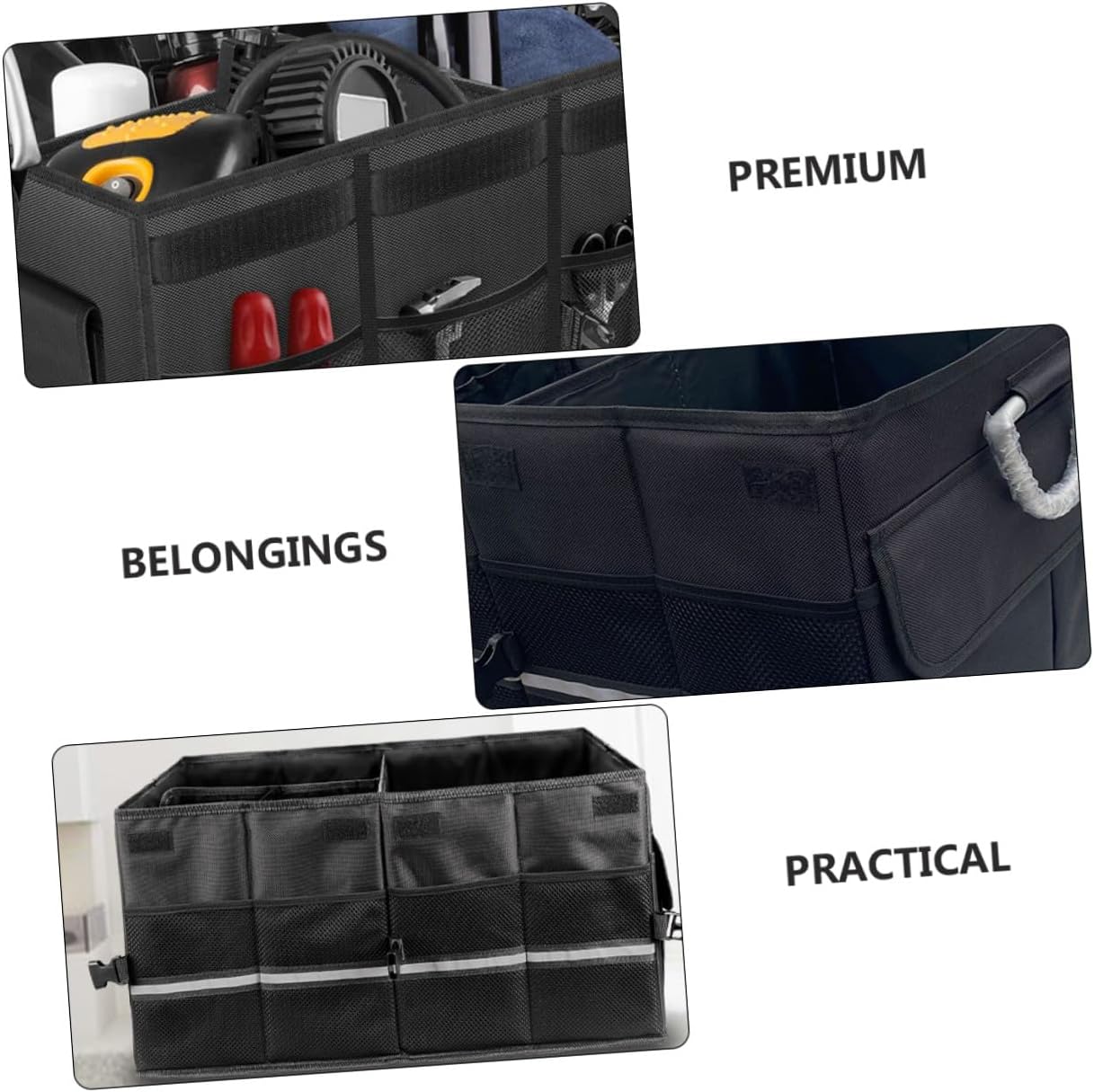 PRETYZOOM Car Trunk Organizer Foldable Storage Box Black with Multi-compartment Design for Vehicle Interior Car Accessories and Auto Storage Holder