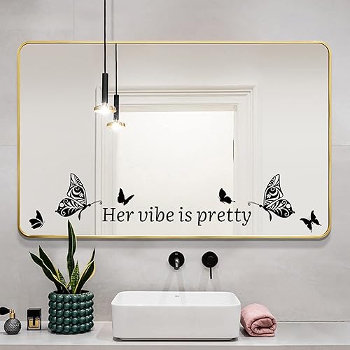 Miniatura 5 de Her Vibe is Pretty - Calcomanías de pared de vinilo (3 hojas), citas inspiradoras negras, calcomanías de pared con ojos de mariposa para mujeres,