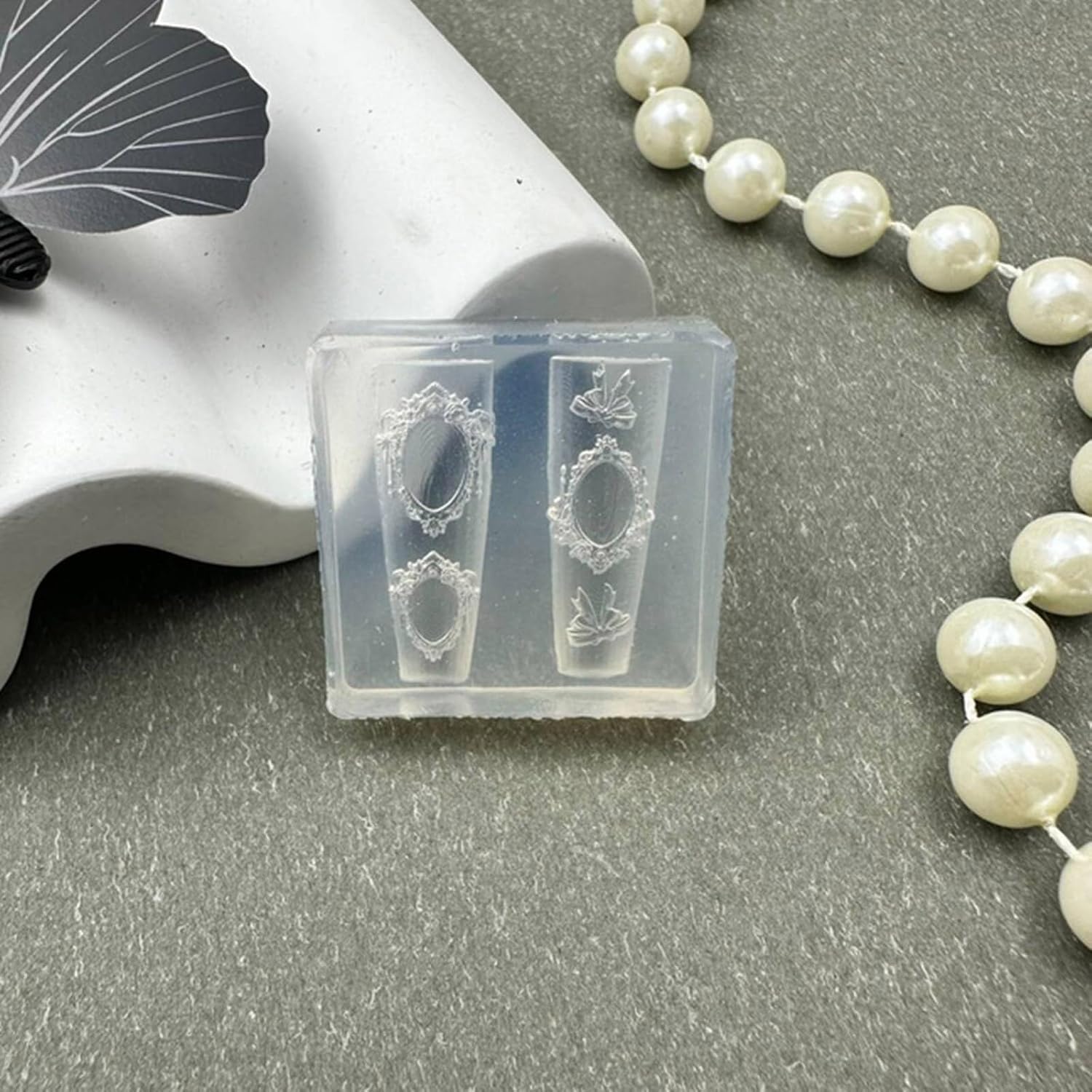 2 Piece Reusable Nails Charm Silicone Molds for Nails Art Creations and Creative Manicure Embellishments Embossed Design Mold