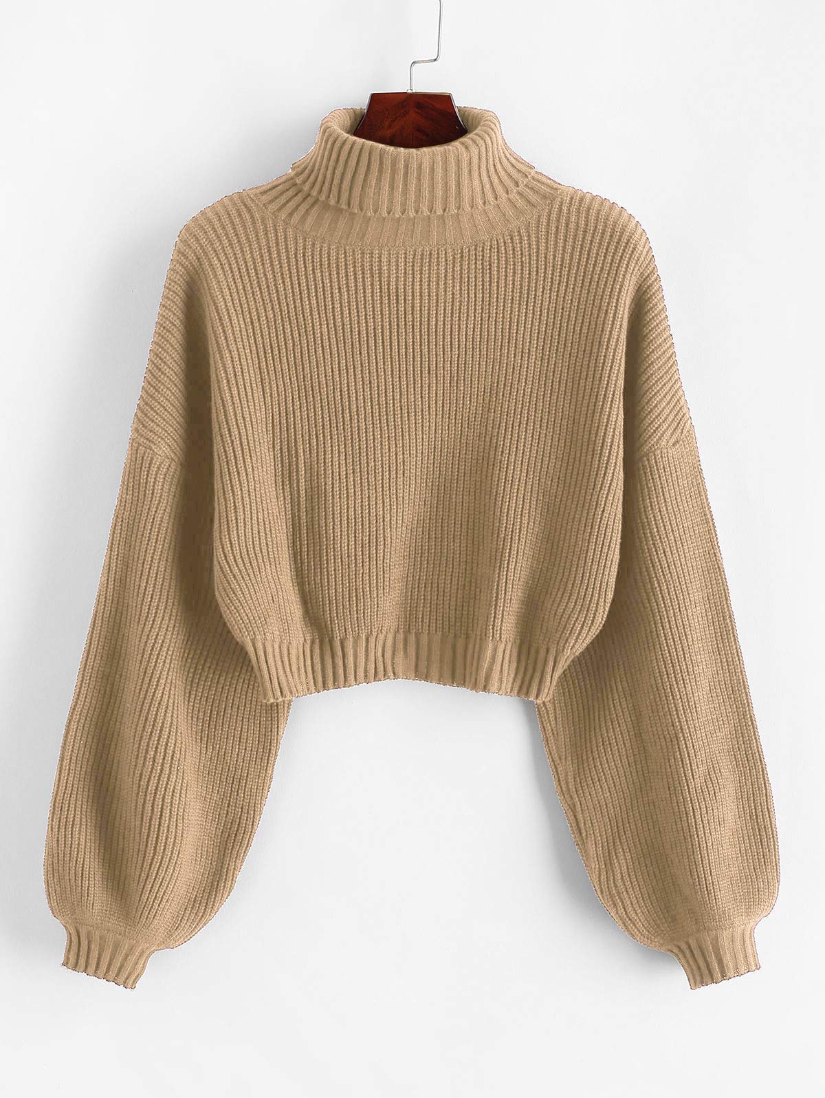 ZAFUL Strick Pullover Damen Rollkragen Cropped Elegant Langarm Drop Shoulder Kurzer Pulli Sweater for Herbst Winter
