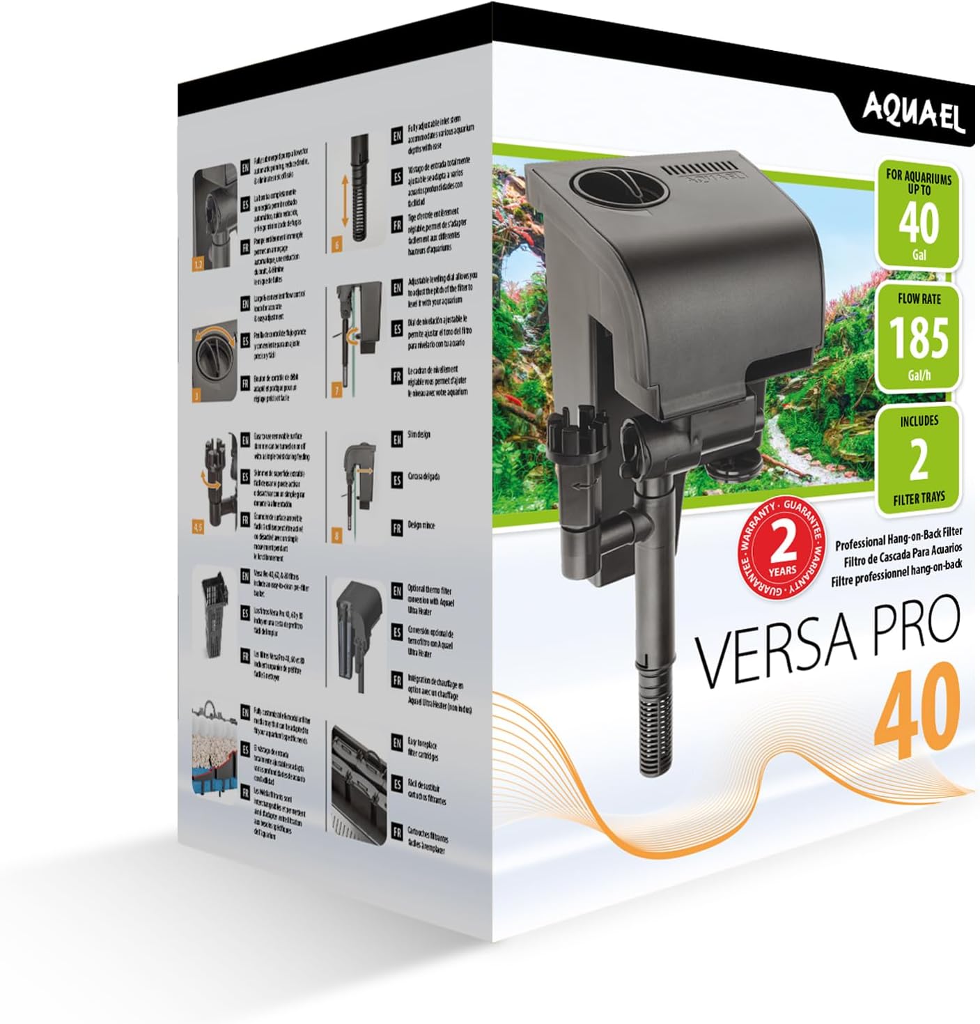 Aquael Versa Pro 40 Power Filter - Hang On Back Filter For Aquariums
