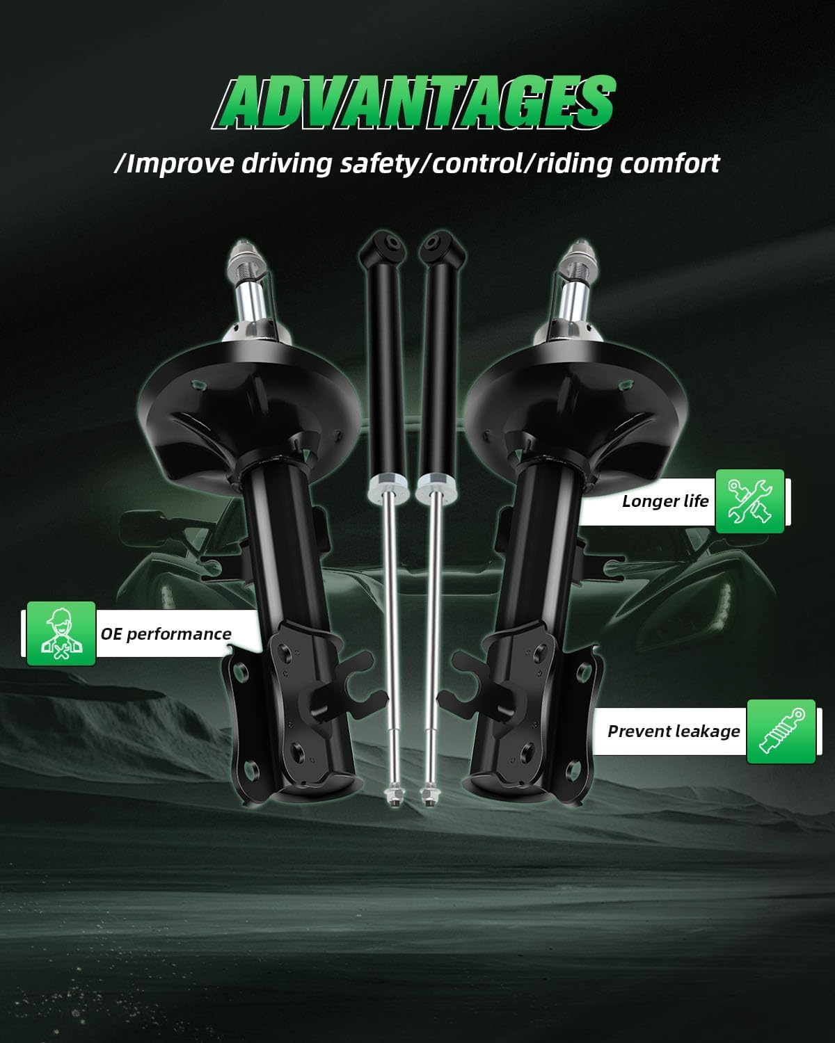 Shocks Absorbers,SCITOO Front & Rear (4 Pcs) Shocks Fits 2004-11 for Chevy Aveo,2006-09 for Chevy Aveo5,2009-10 for Pontiac G3,2005-08 for Pontiac Wave with 333417 333418 343423