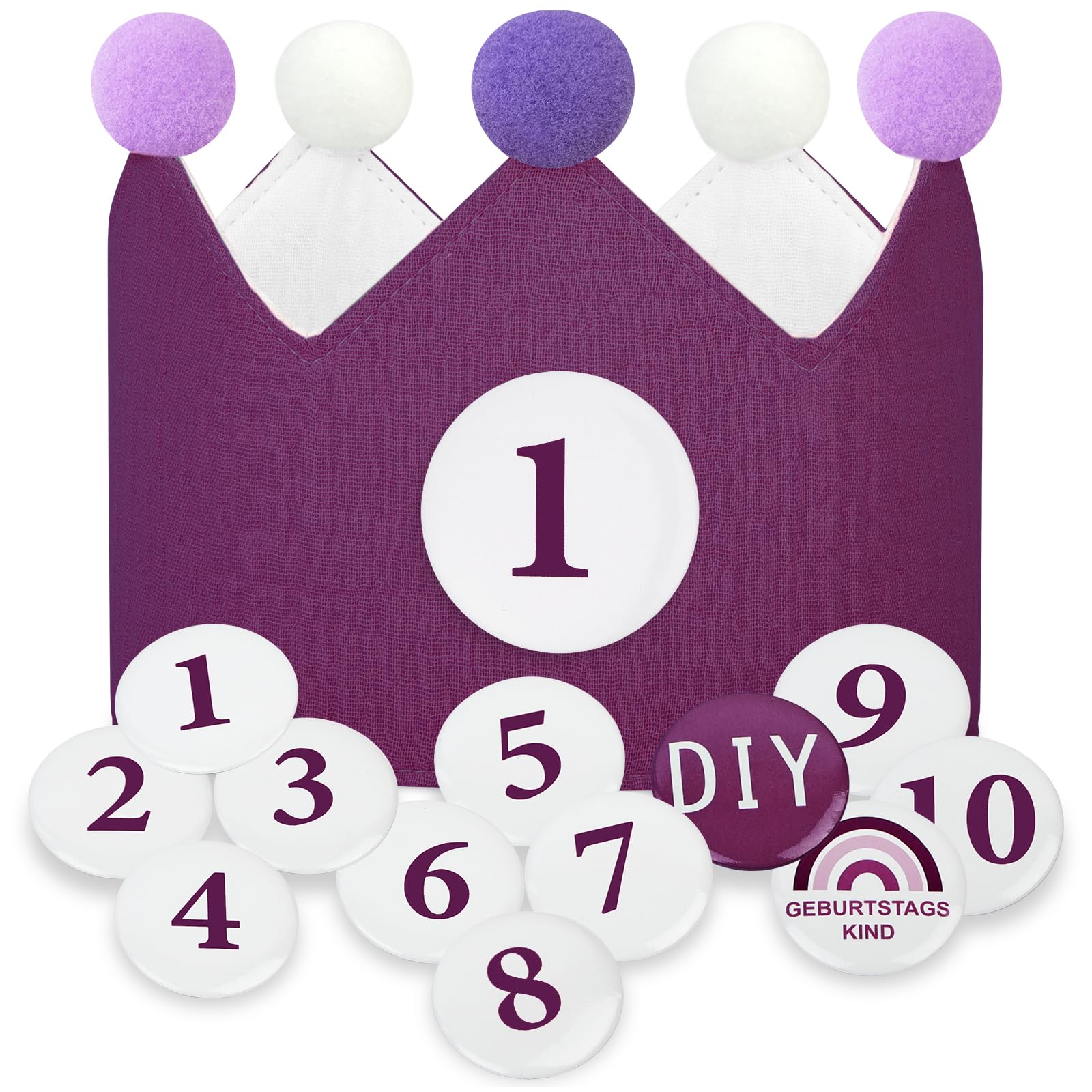 URAQT Birthday Crown for Kids, Reusable Party Hat Crown with Interchangeable Number from 1 to 10, Felt Happy Birthday Hat, Tiara Headbands Gifts for Boys Girls, Purple