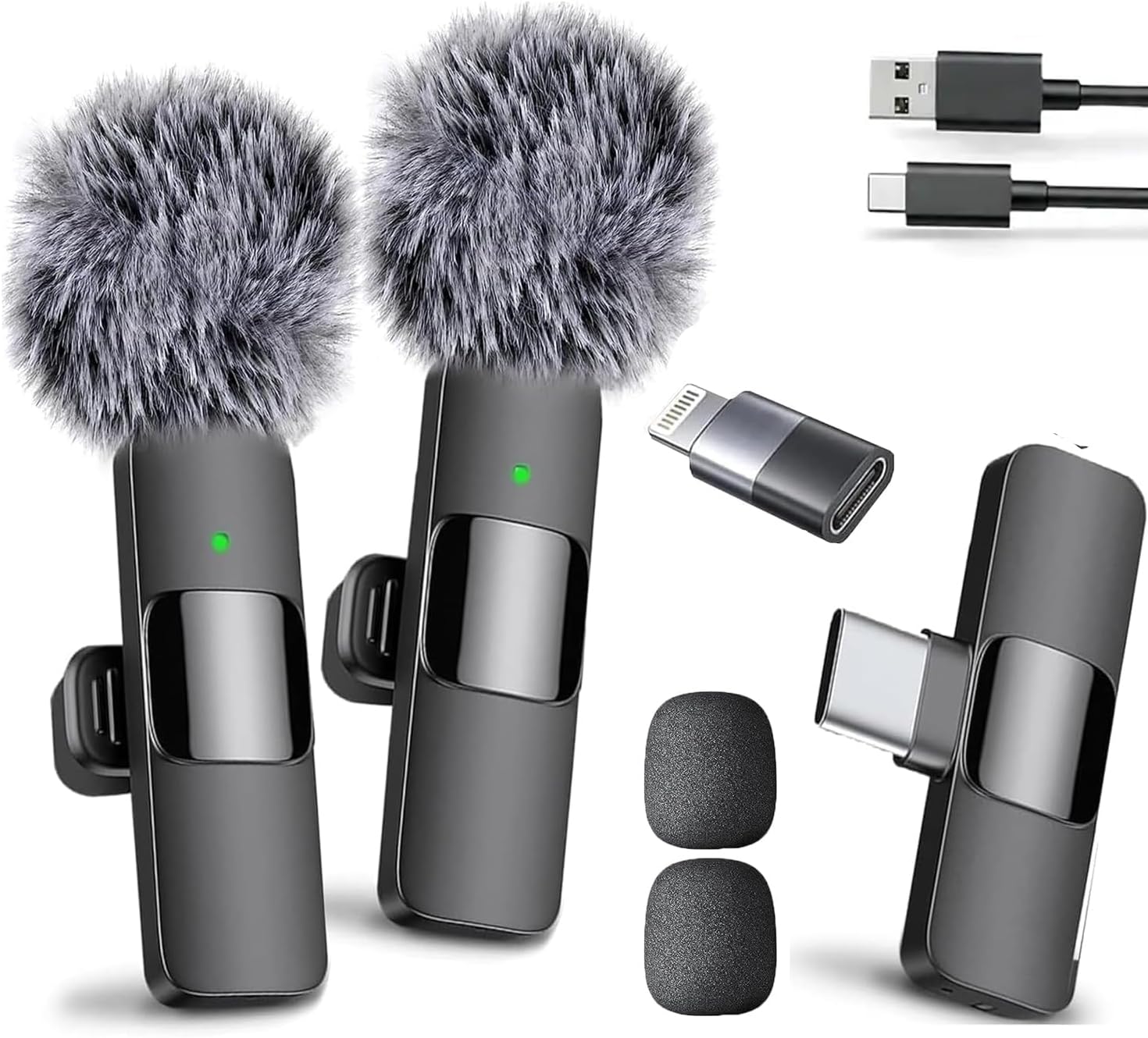 Dual Wireless Lavalier Microphone for iPhone & Android Mini Collar Mic with Noise Reduction, 50ft Range, USB-C & Lightning Receiver for YouTube,Vlogging, Podcasts & Live Streaming (K9-Pro)