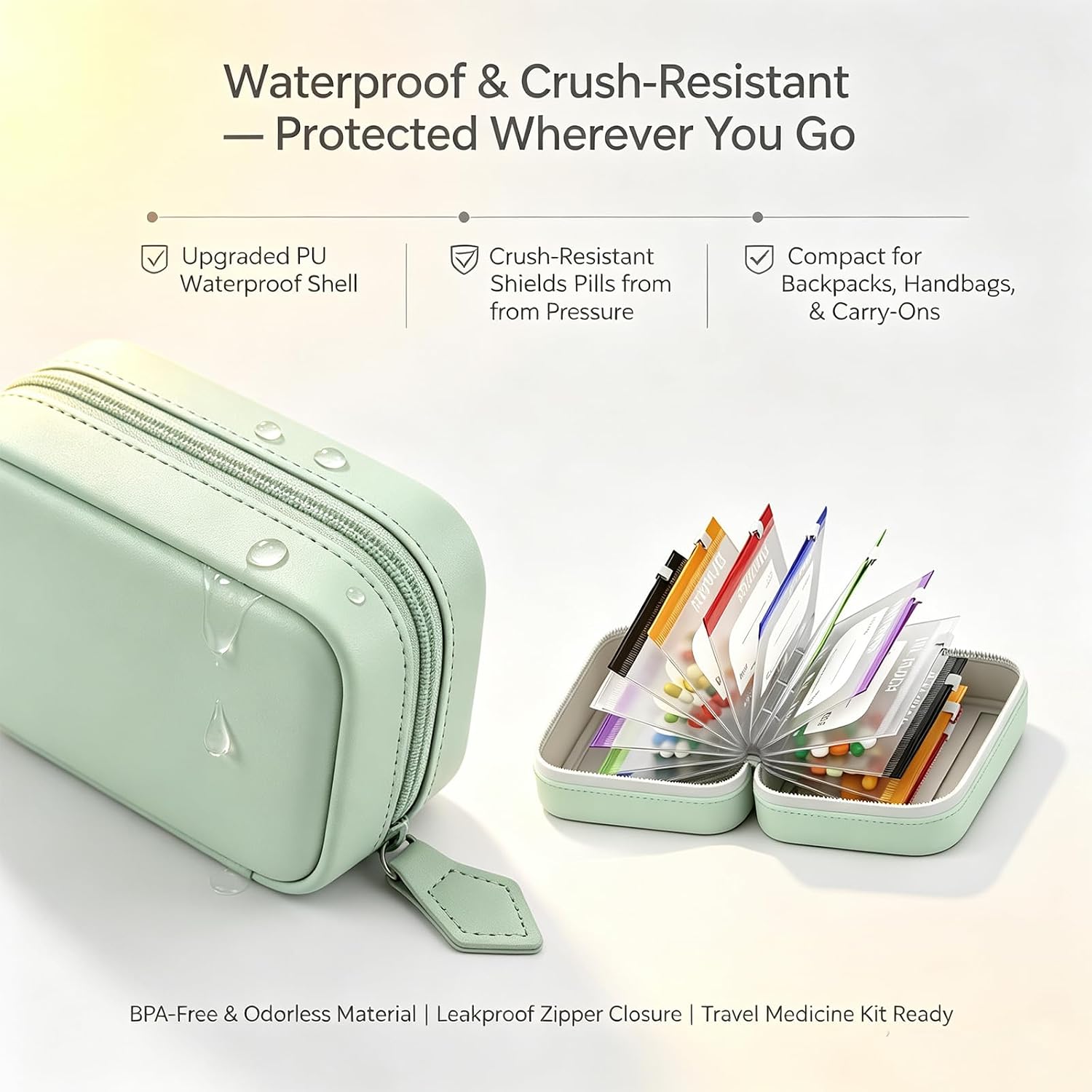 Travel Pill Organizer Binder with 14 Color-Coded Zipper Medicine Pouches
