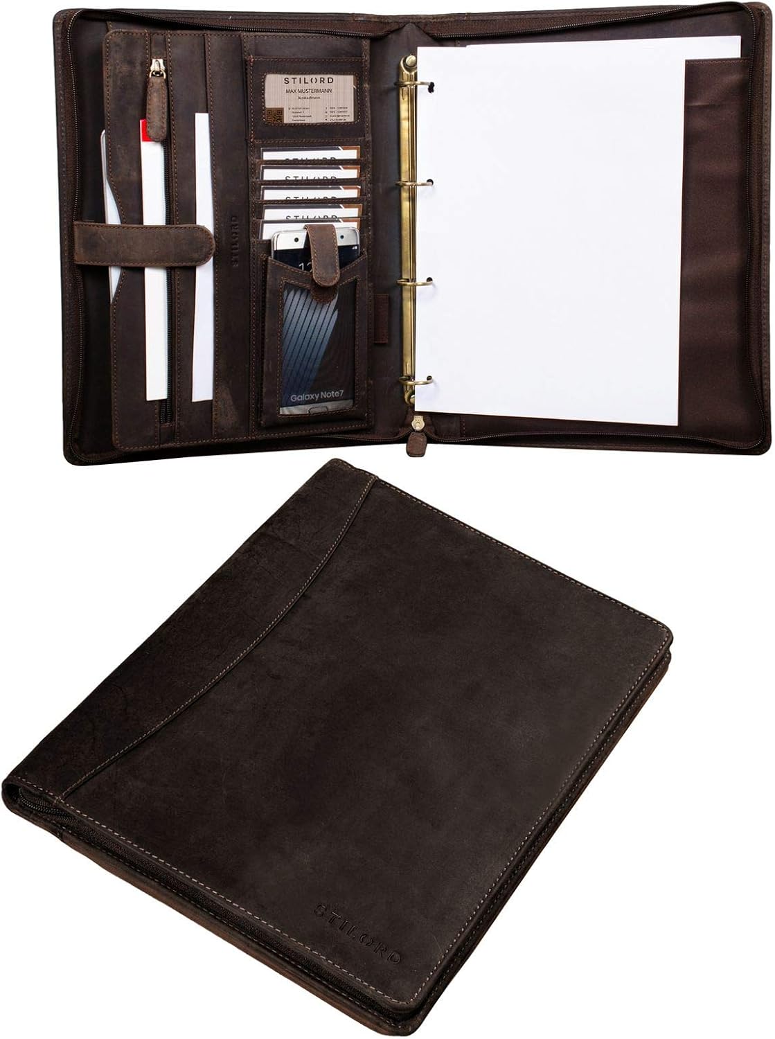 STILORD 'Vincent' Vintage Conference Folder Leather Brown A4 Punched Pad Portfolio Document Folder fit for 13,3 MacBooks Genuine Leather - Image 3