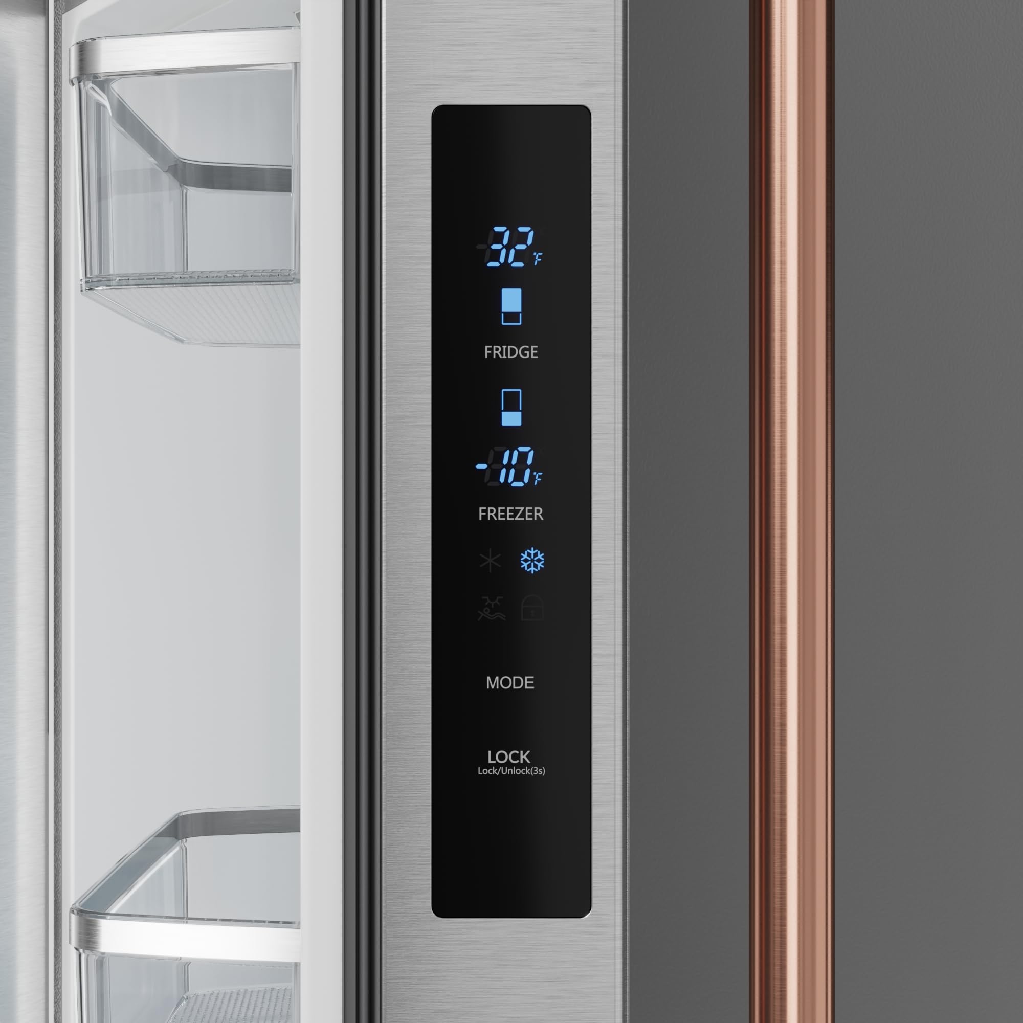 Thor Kitchen Gordon Ramsay 30 Inch 17.7 cu ft French Door Counter Depth Refrigerator with Ice Maker in Stainless Steel/Rose Gold on Fridge.com