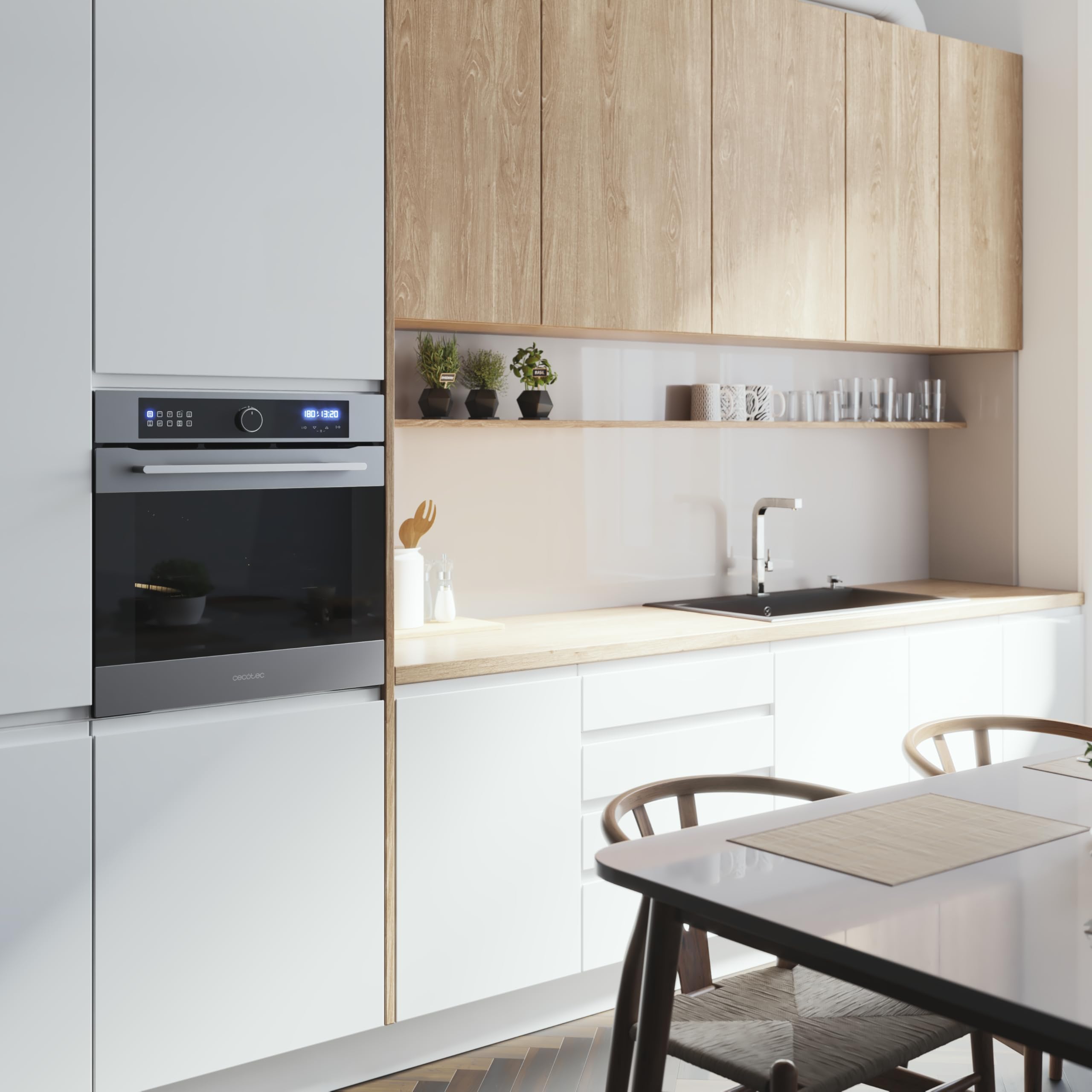 Cecotec Four Encastrable Multifonction 60 cm Bolero Hexa AF316000 Matt A 3400 W, Capacité de 81 L, 11 Fonctions avec Airfryer Master, Pizza Master, Steam Assist, Steam EasyClean, 3D Cooking, Defrost - 3