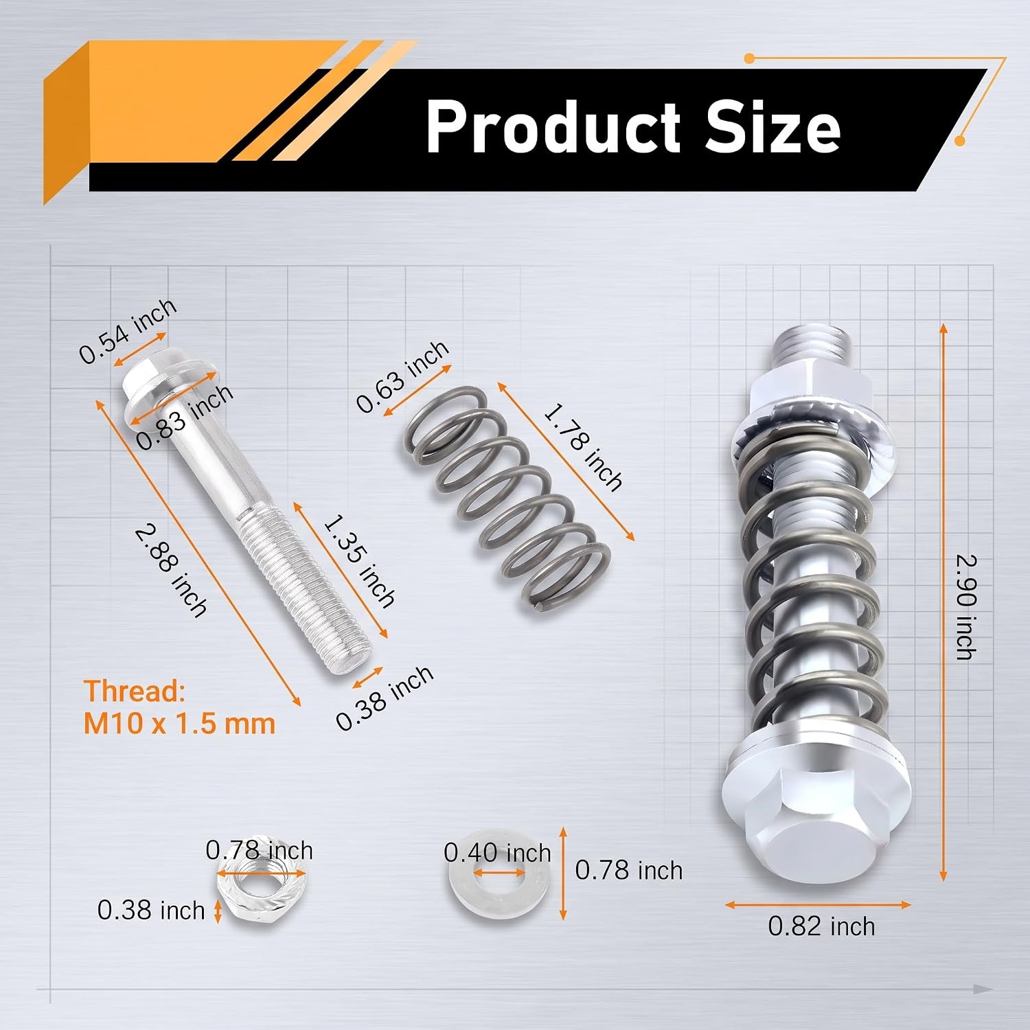 2 PCS Car Exhaust Flange Bolts, M10x1.5mm Steel Rust-resistant Exhaust Manifold Bolts Kit with Springs, High Temperature Resistant Exhaust Manifold Hardware, for Cars Trucks SUVs (Silver)