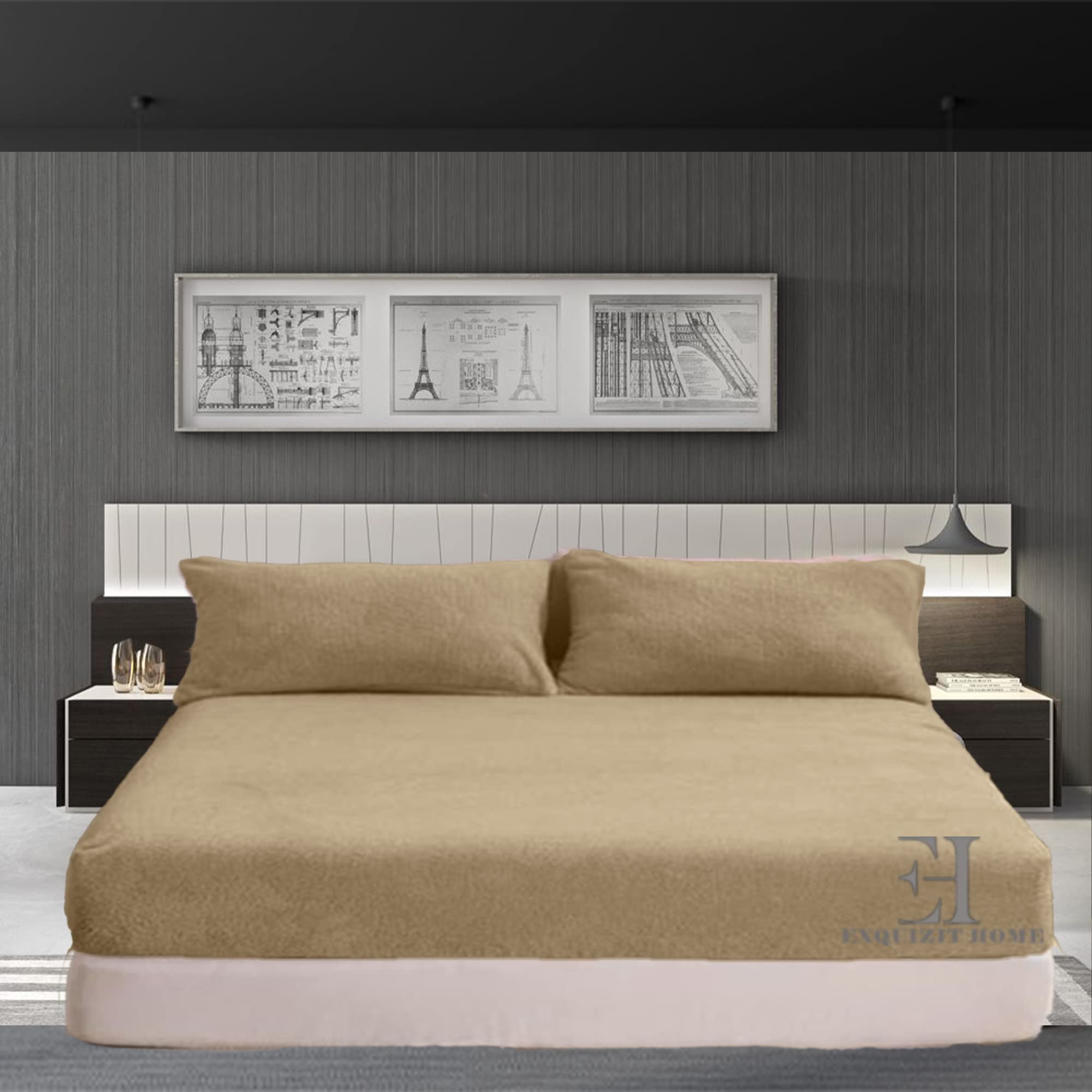 Exquizit Home Beige Exquizit Home® Fleece Fitted Bed Sheet Extra Deep 12” (30Cm) Teddy Fleece Warm And Cosy Super Soft Polyester Fitted Bed Sheet ( 4Ft Small Double 122Cm X 191Cm Approximately)