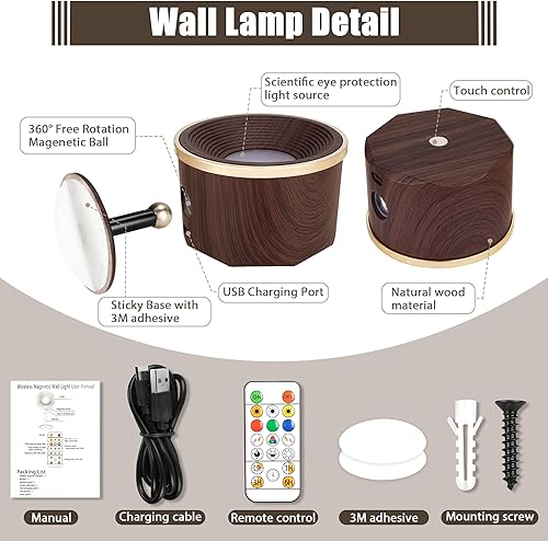 Miniatura 7 de Magnetic Wall Sconce 16 RGB Colors Dimmable, 2 Pack LED Rechargeable Wireless Picture Painting Wall Lights, 360Rotate Battery Operated Wall Sconce