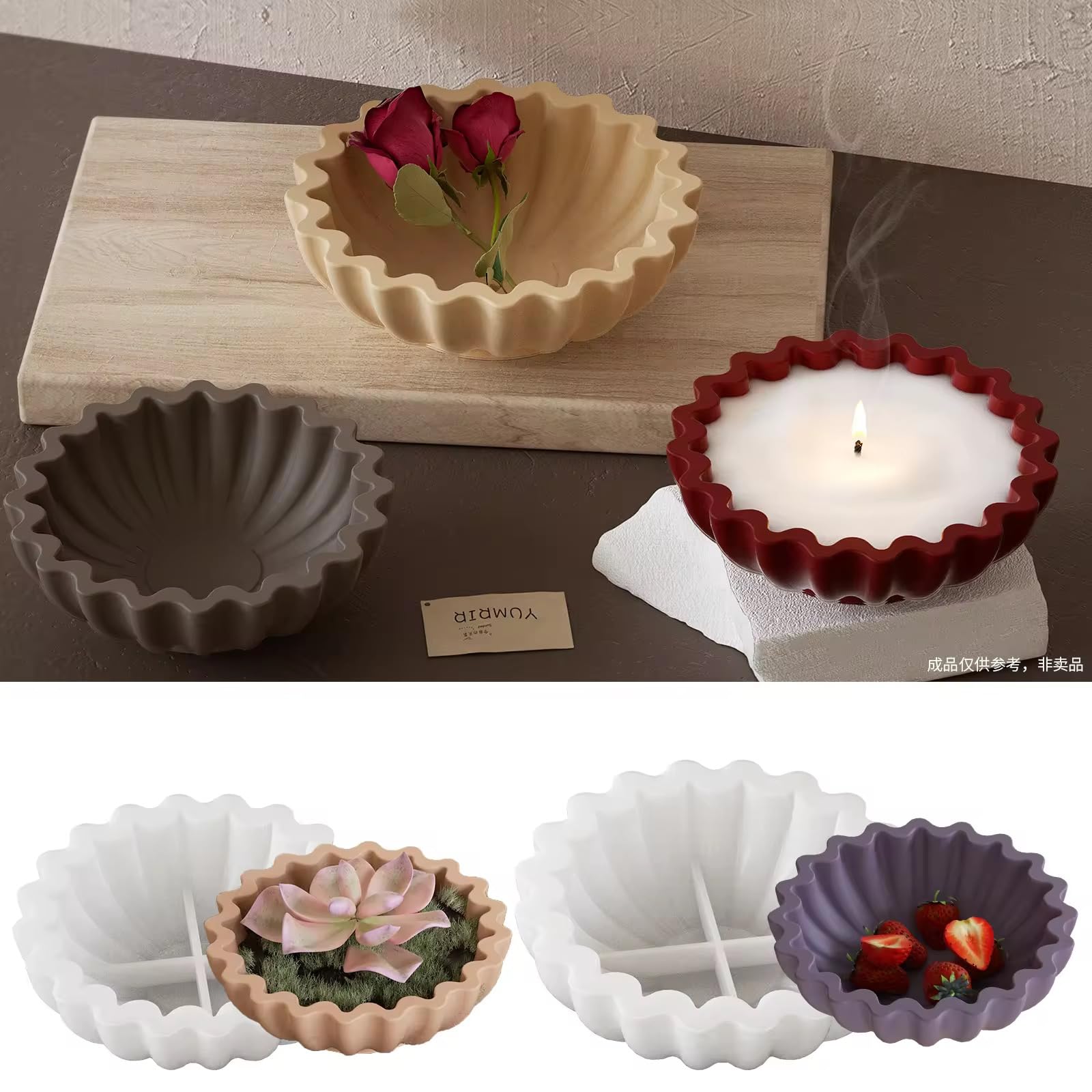 BookMyCraft Ruffle Bowl Silicone Candle Mould | Reusable Silicone Mold for DIY Candle Bowl | Compatible with Wax Resin Eco Resin Jesmonite Plaster Cement Soap Craft Making (13.3 x 4.2 cm)-image-32