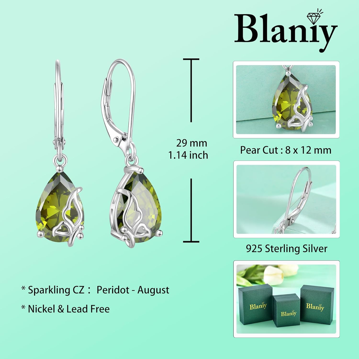 Teardrop Dangle Drop Earrings for Women 925 Sterling Silver Butterfly Leverback Earring with Birthstone Jewelry Gifts for Her - Image 6