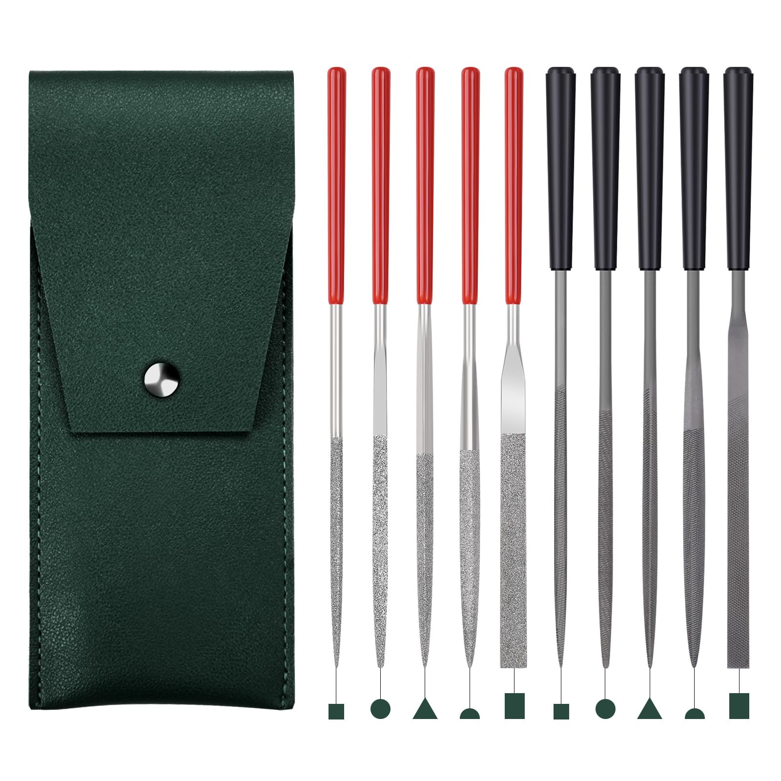 5pcs Mini Diamond Needle Files and 5pcs Mini Steel Needle Files,Packed in Synthetic Leather Case,for high Precision Sanding Work on Wood,Plastic,Metal and Jewelry Carving