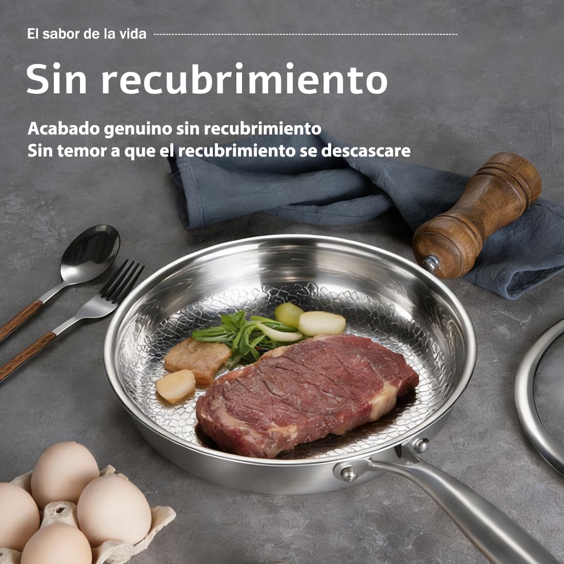 Sartén Titanio Actualizada 2026, Sartén de Titanio para Cocina y Acampada, Antiadherente y Resistente a Arañazos, Libre de PTFE y PFOA, Apta para Todo Tipo de Cocinas (Con tapa, 22cm)
