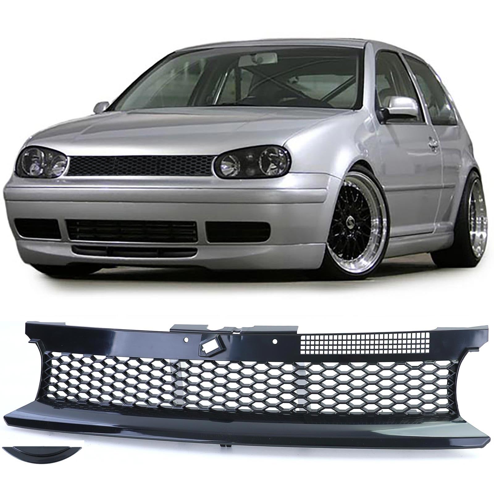Waben Kühlergrill ohne Emblem Schwarz für VW Golf 4 Limo Variant Cabrio 97-06