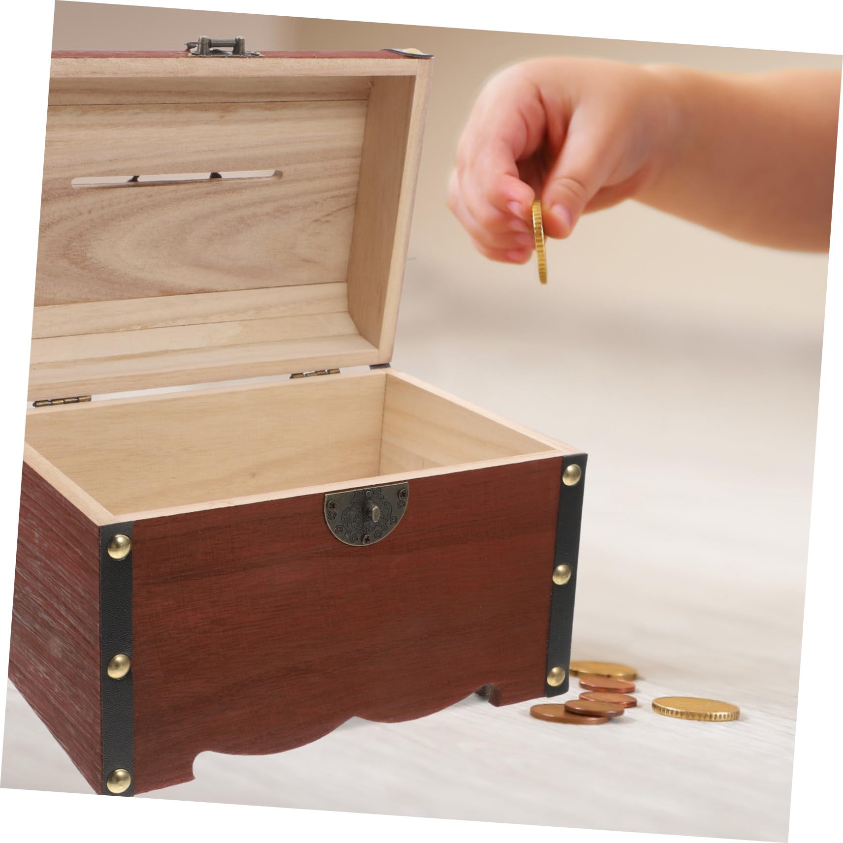 POPETPOP Cofre de Madera para Dinero Cofre de Madera para Objetos Contenedor de Dinero Vintage Caja para Guardar Monedas Hucha