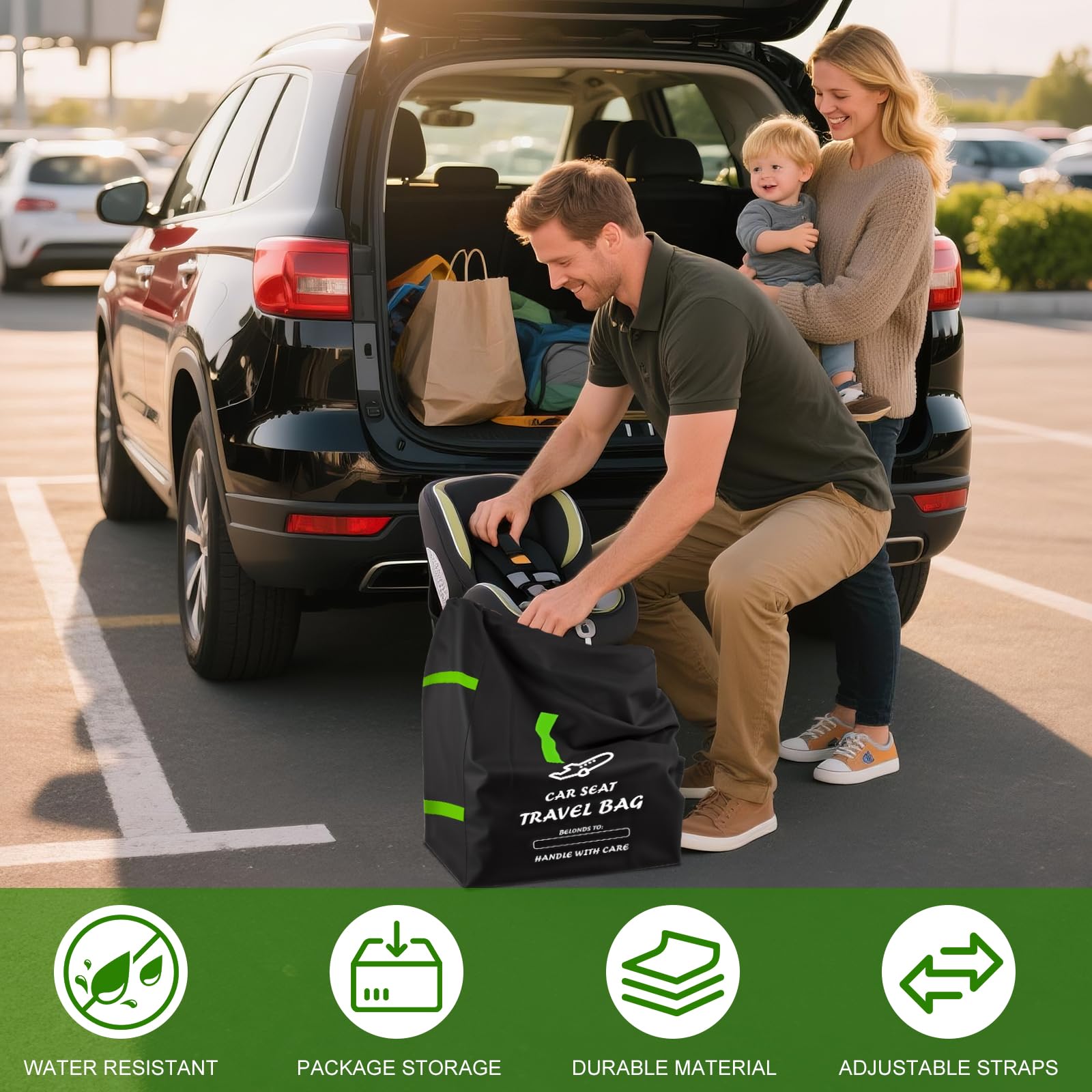Borsa per Viaggio per Seggiolino Auto per Aereo, Borsa Gate Check per Viaggi Aerei, Sacca Portaseggiolino per Auto con Tracolla, Adatta alla Maggior Parte dei Seggiolini Auto