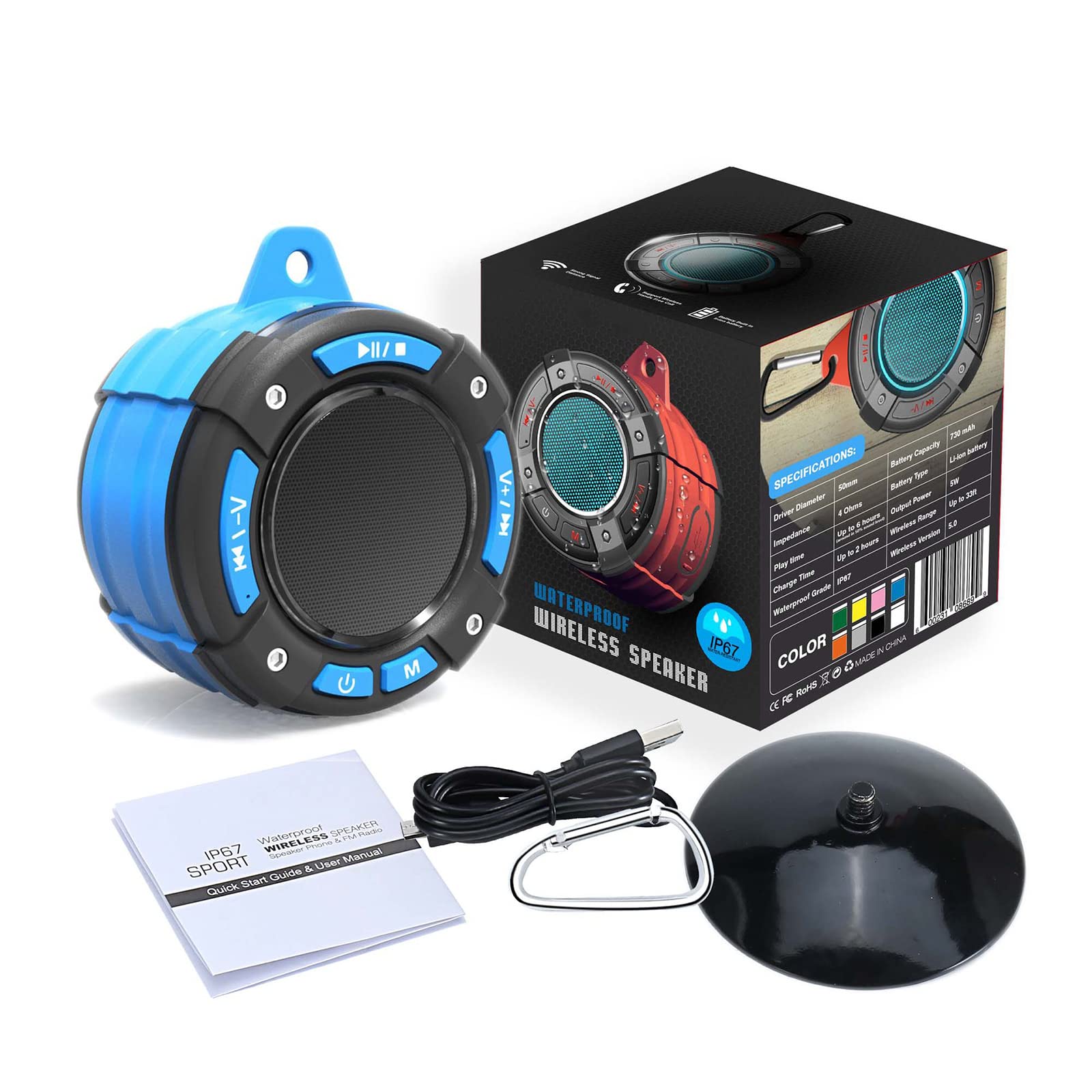 Głośnik prysznicowy Bluetooth, wodoodporne przenośne radia FM Bluetooth IPX7, ze światłem LED, prawdziwe bezprzewodowe stereo dla kajaka, plaży, prezentów dla mężczyzn,Black