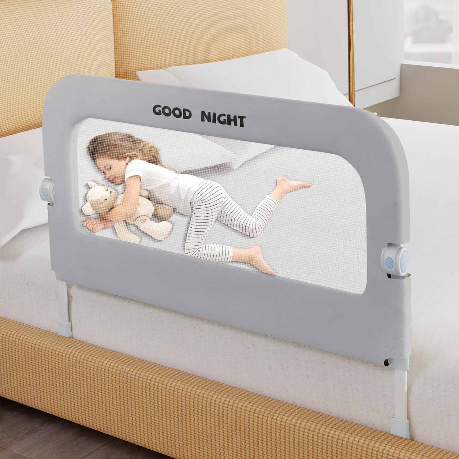 Bed Guard Rail for Toddlers - 32" Adjustable Heights & Folding up Portable Bed Railing for Baby - Toddler Bed Rails Guard for Crib, Twin, Bunk,Full Size, Queen & King Bed(Grey) Grey 32 inches