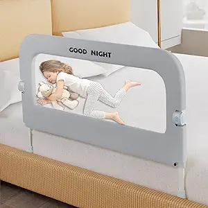 Bed Guard Rail for Toddlers - 32" Adjustable Heights & Folding up Portable Bed Railing for Baby - Toddler Bed Rails Guard for Crib, Twin, Bunk,Full Size, Queen & King Bed(Grey)