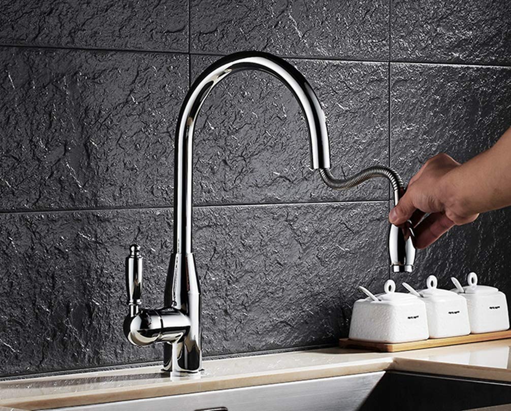 ZYCHSJXA Golden/Chrome Pull Out Kitchen Faucet Gold 360 Degree Swivel Sink Mixer Tap Torneira Cozinha,Chrome
