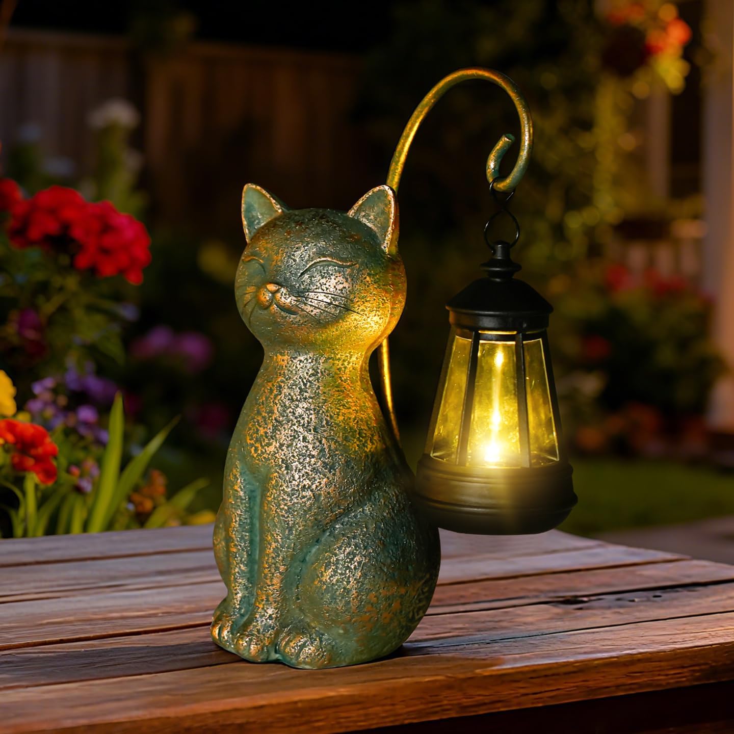 Solar Cat Garden Statue with Hanging Lantern – Waterproof Resin Outdoor Solar Cat Figurine, Decor for Yard, Patio, Balcony – Gift for Cat Lovers or Gardeners - Image 2