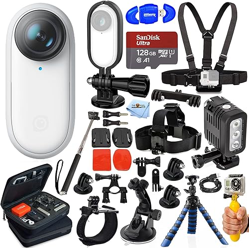 Insta360 GO 2 Cámara de acción en miniatura CING2XXA - El paquete de accesorios definitivo incluye Sandisk Ultra 128GB MicroSD, soporte de marco de