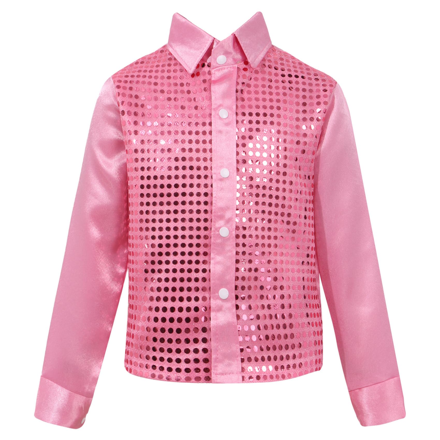 Kids Boys Girls Sequins Shirts Long Sleeve Button Down Dance Top Hippie Disco Costume
