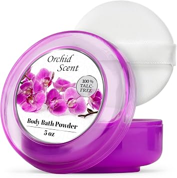 R-NEU 1 Pack Body Powder for Women with Puff, 100% Talc-Free, Majestic Orchid Scented Dust, After Bath for Soft Skin, Extra Large,5oz