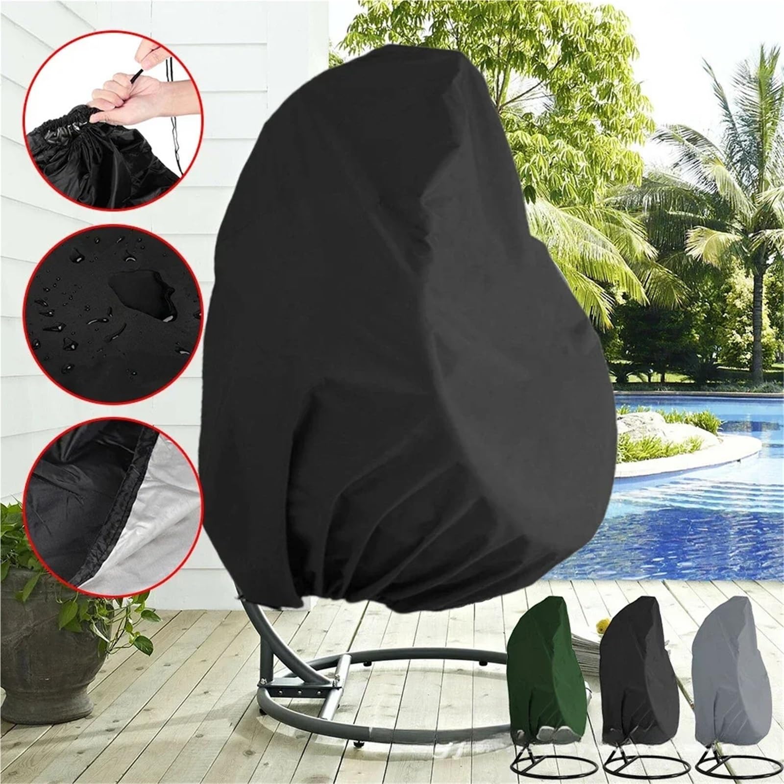 Housse Pour Fauteuil oeuf Housse de chaise suspendue en rotin imperméable avec protection solaire(Grey,230x200cm)